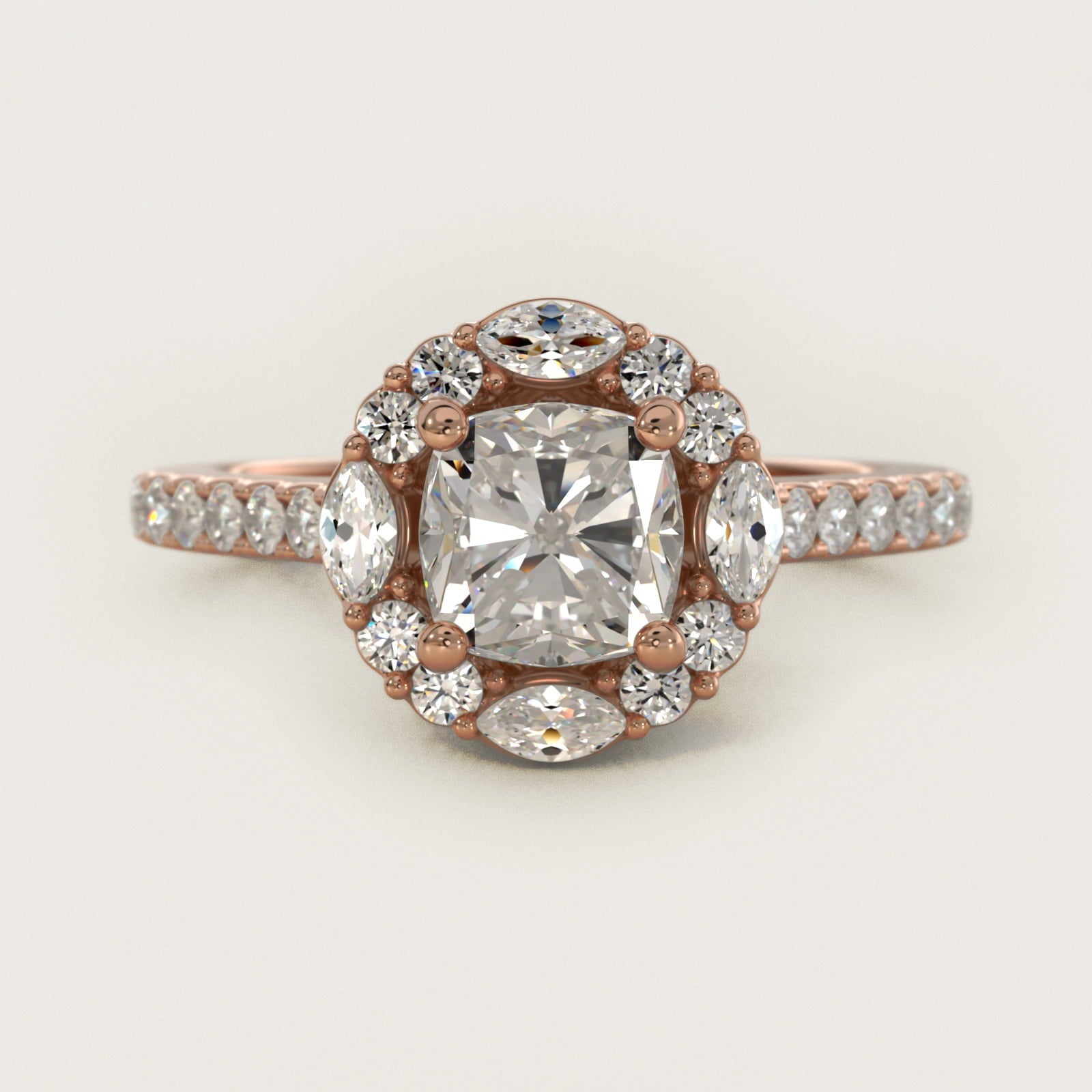 The Ritz Oval Halo Diamond Engagement Ring in 18k Rose Gold (1/2 ct. tw.) - Cushion Center