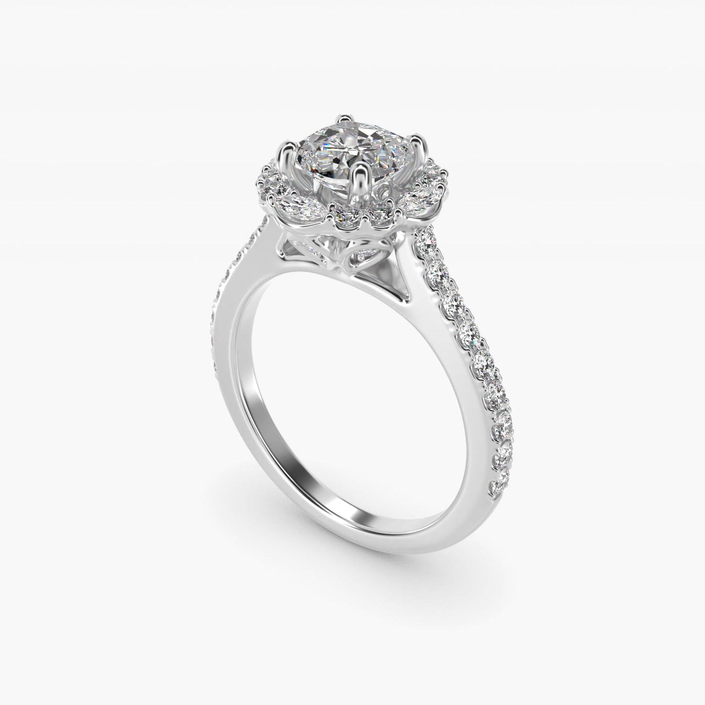 The Ritz Oval Halo Diamond Engagement Ring in 14k White Gold (1/2 ct. tw.) - Cushion Center