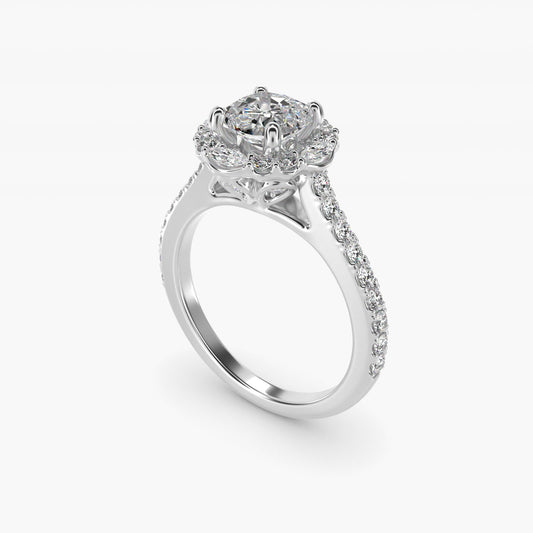 The Ritz Oval Halo Diamond Engagement Ring in 18k White Gold (1/2 ct. tw.) - Cushion Center