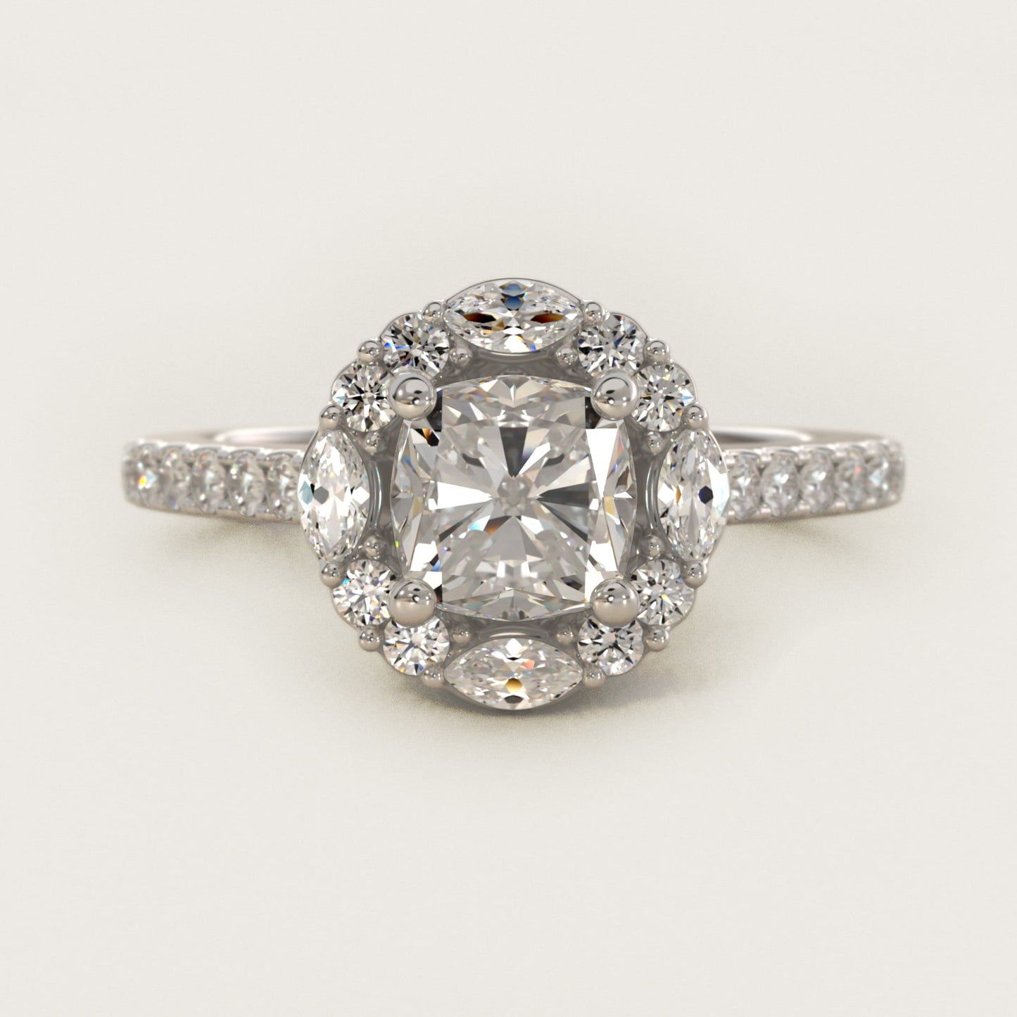 The Ritz Oval Halo Diamond Engagement Ring in 14k White Gold (1/2 ct. tw.) - Cushion Center