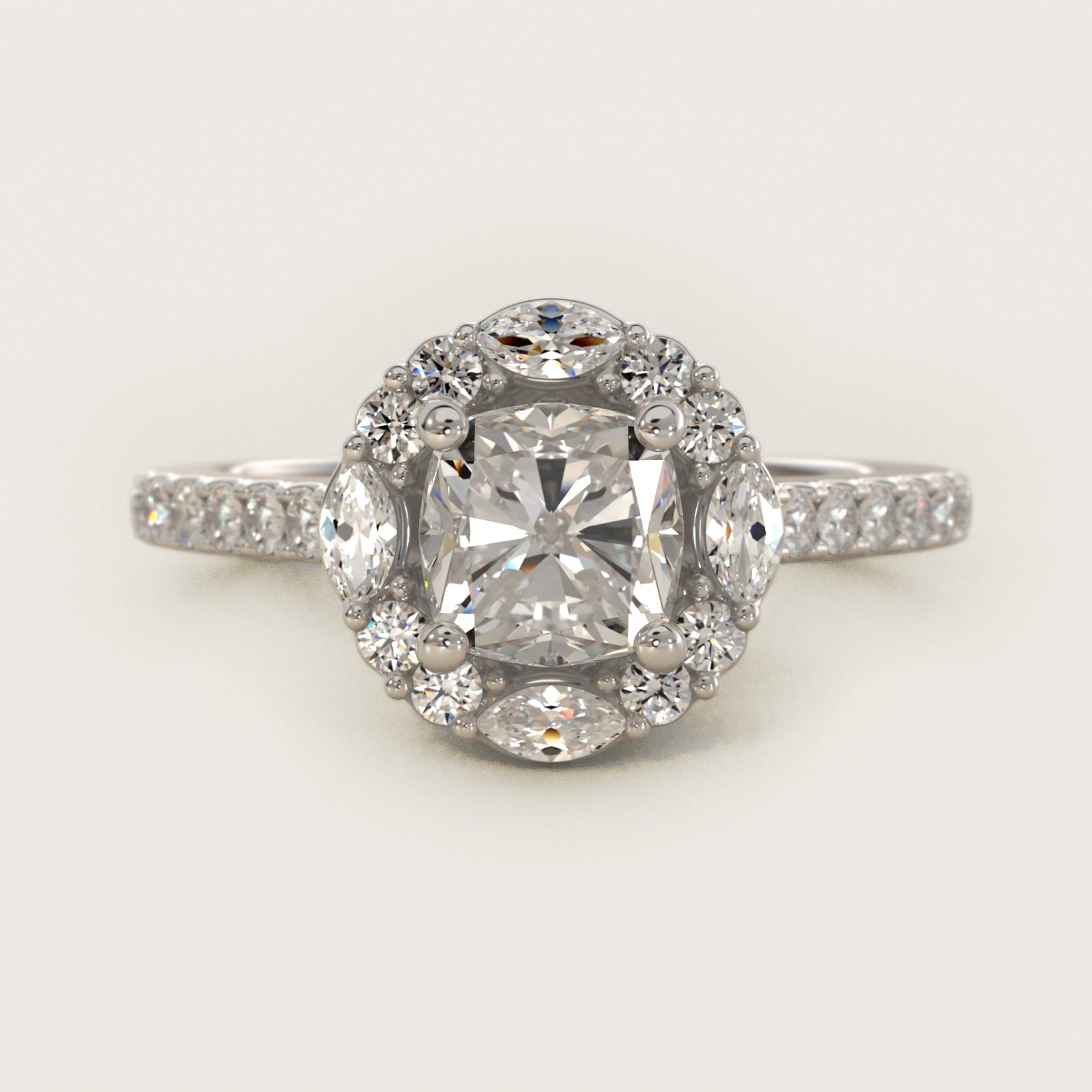 The Ritz Oval Halo Diamond Engagement Ring in 14k White Gold (1/2 ct. tw.) - Cushion Center