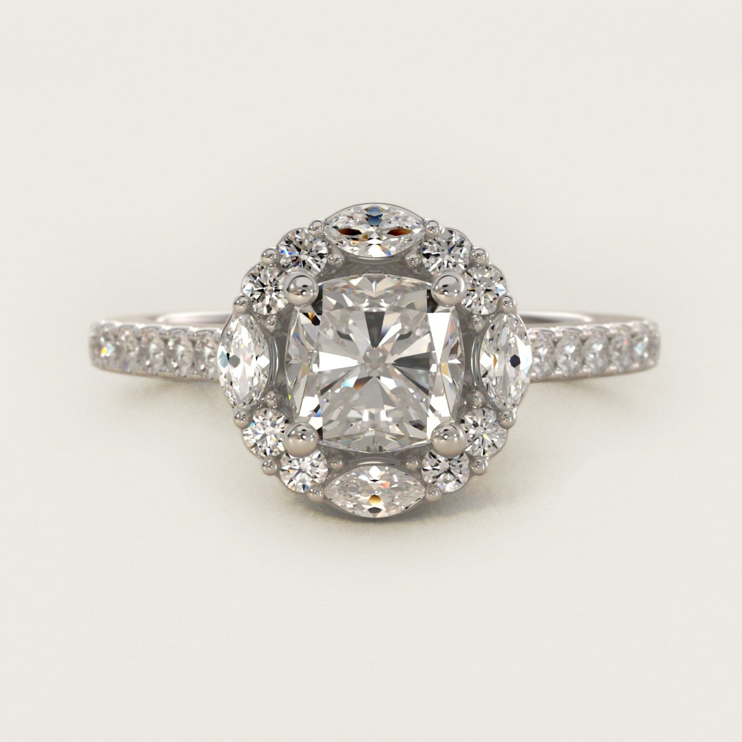 The Ritz Oval Halo Diamond Engagement Ring in 18k White Gold (1/2 ct. tw.) - Cushion Center