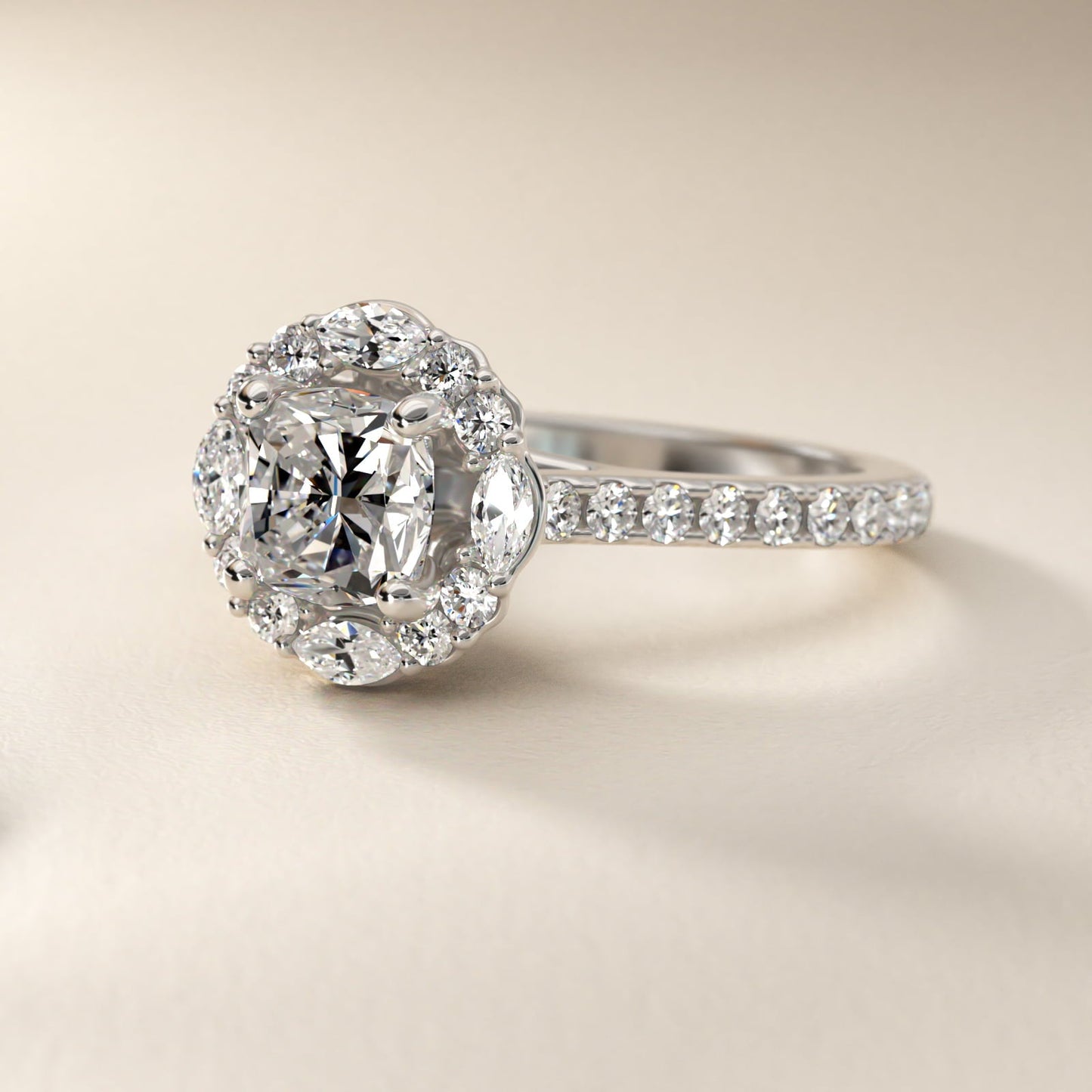 The Ritz Oval Halo Diamond Engagement Ring in 18k White Gold (1/2 ct. tw.) - Cushion Center