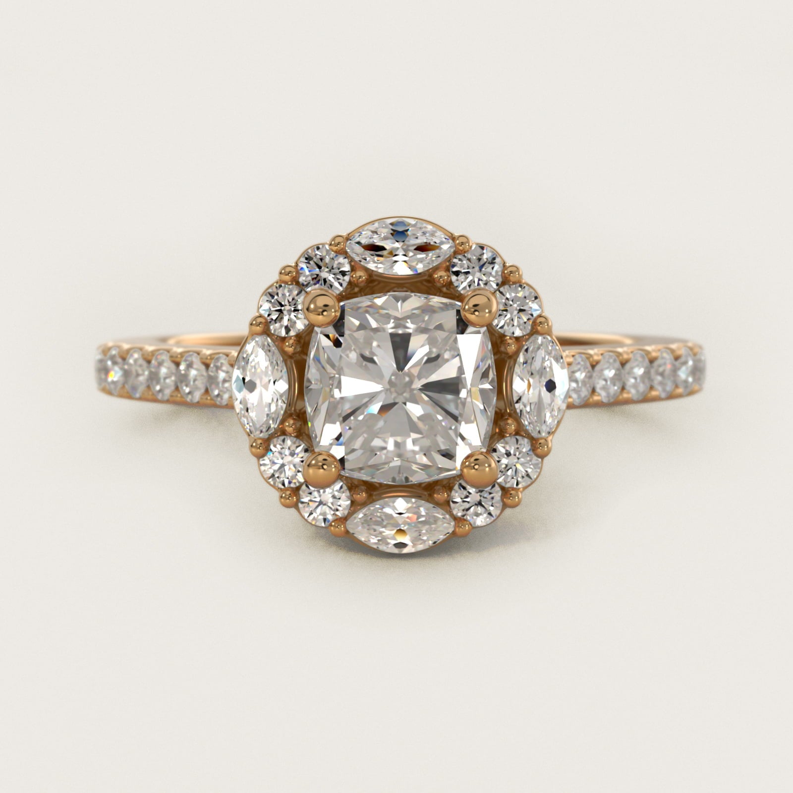The Ritz Oval Halo Diamond Engagement Ring in 14K Yellow Gold (1/2 ct. tw.) - Cushion Center