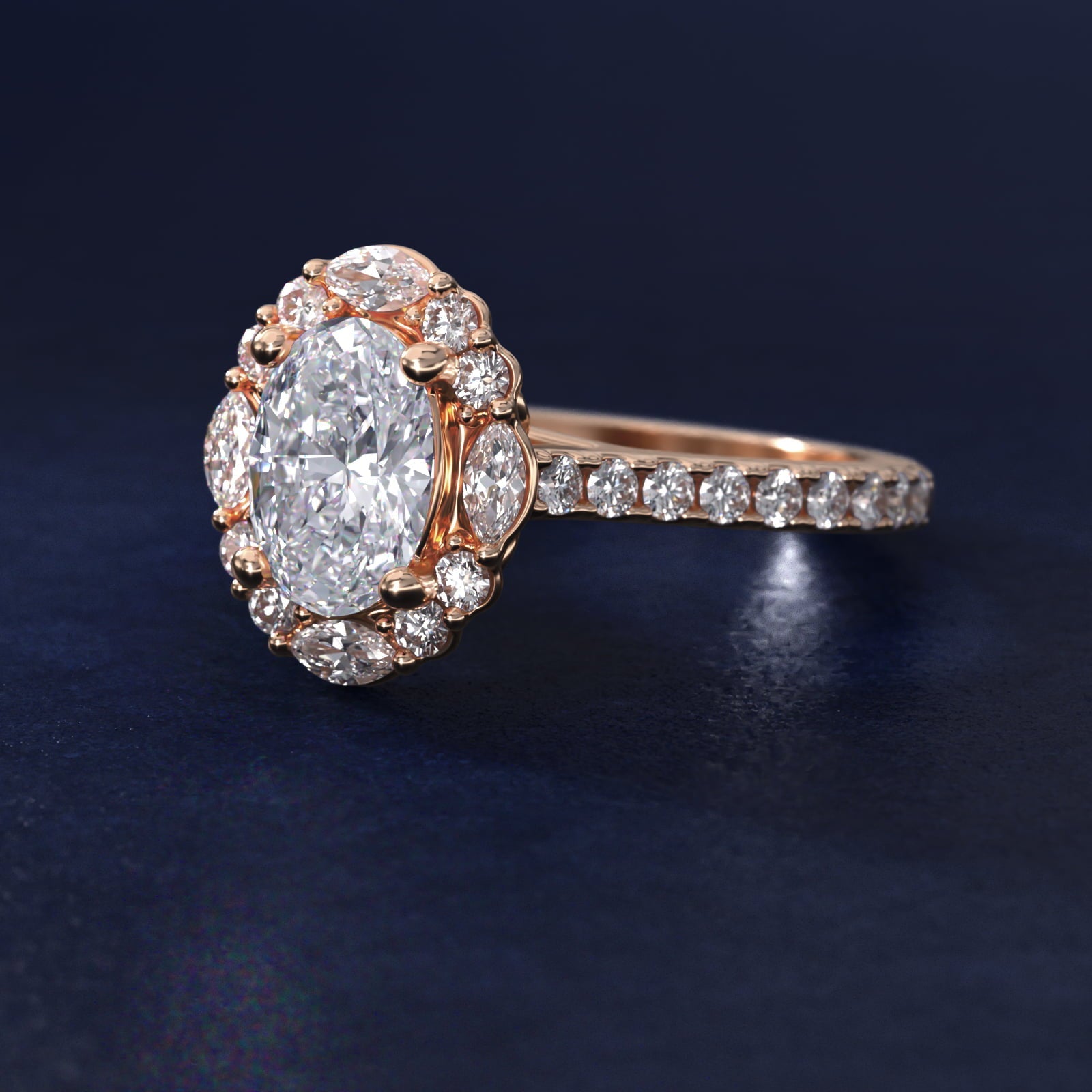 The Ritz Oval Halo Diamond Engagement Ring in 18k Rose Gold (1/2 ct. tw.) - Oval Center