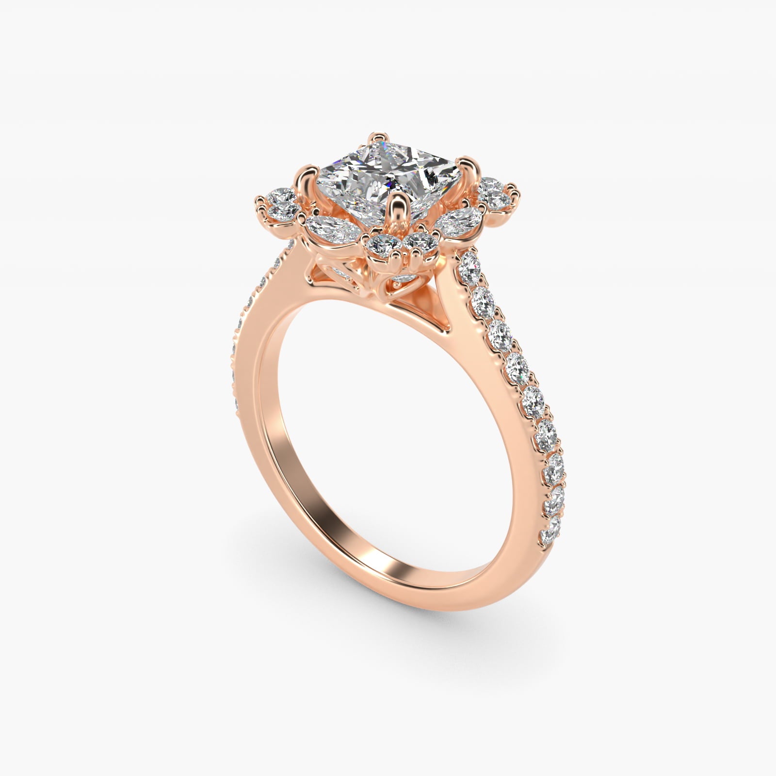 The Ritz Oval Halo Diamond Engagement Ring in 14k Rose Gold (1/2 ct. tw.) - Princess Center