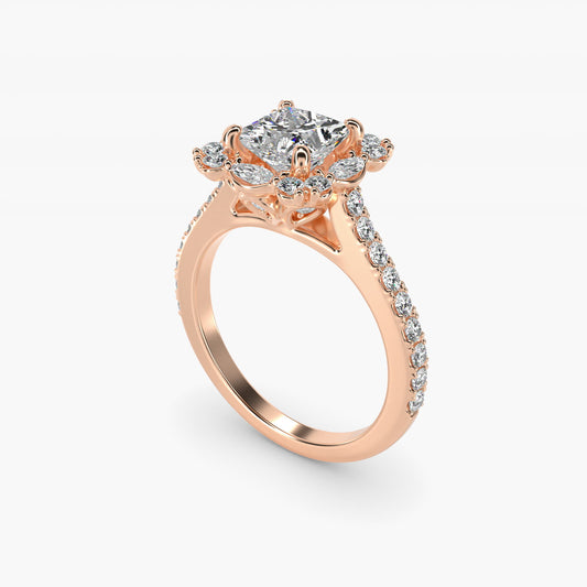 The Ritz Oval Halo Diamond Engagement Ring in 14k Rose Gold (1/2 ct. tw.) - Princess Center