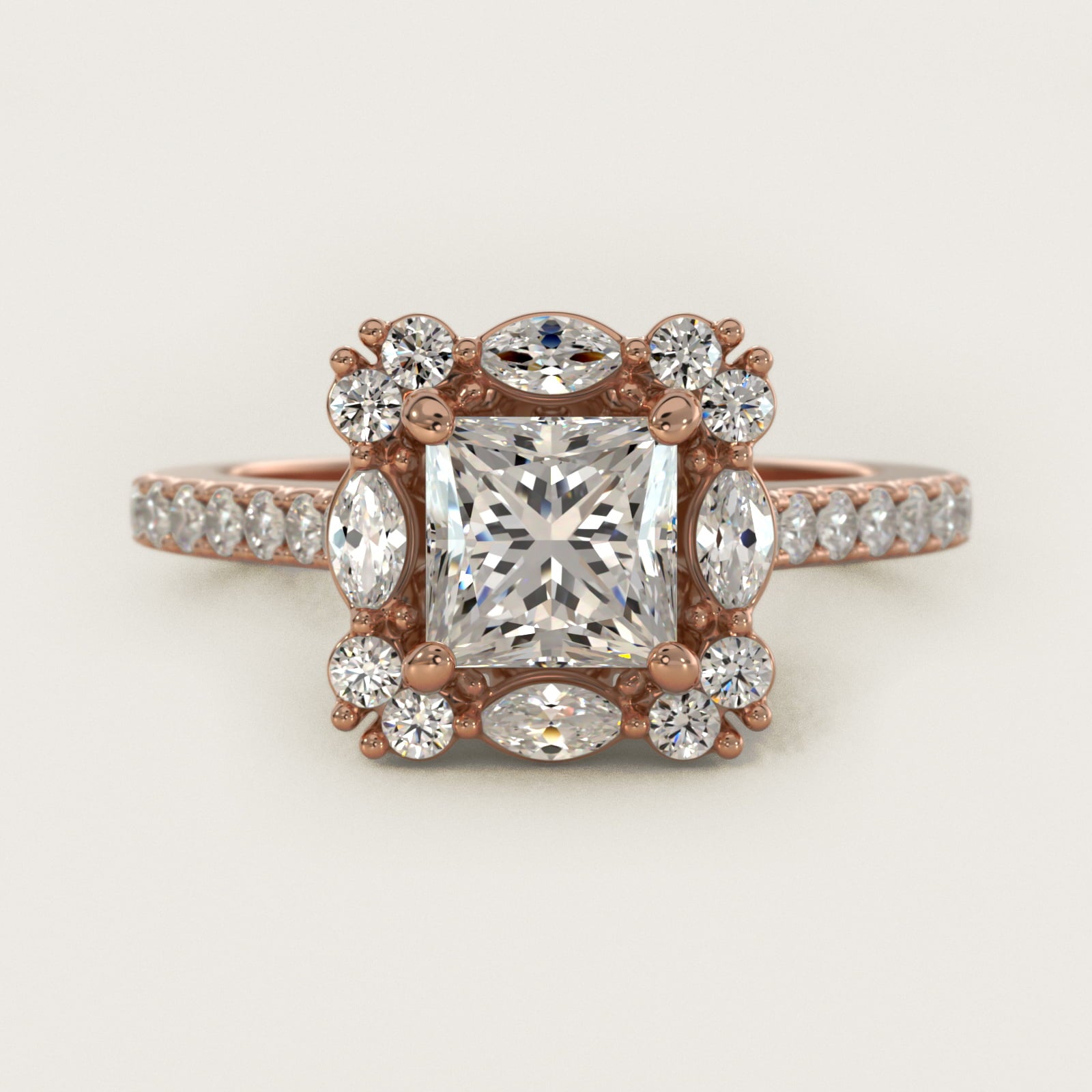The Ritz Oval Halo Diamond Engagement Ring in 14k Rose Gold (1/2 ct. tw.) - Princess Center