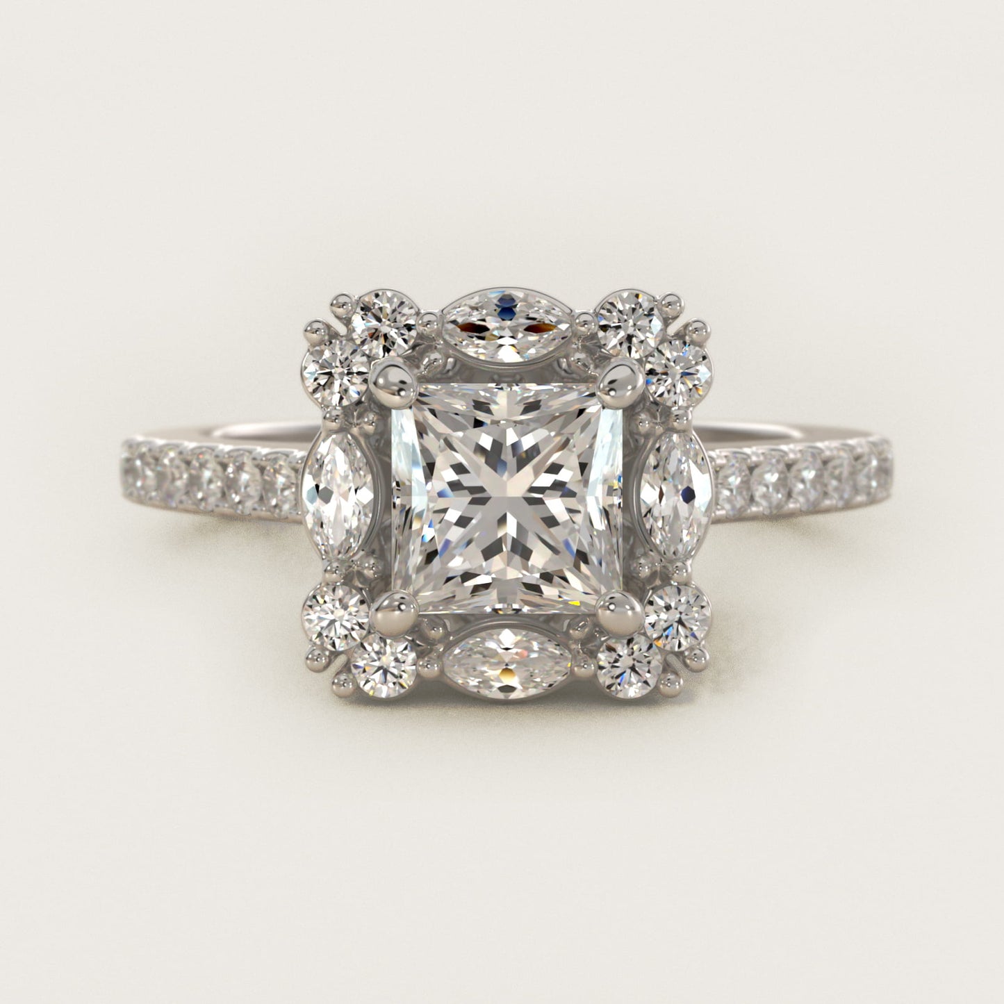 The Ritz Oval Halo Diamond Engagement Ring in 14k White Gold (1/2 ct. tw.) - Princess Center