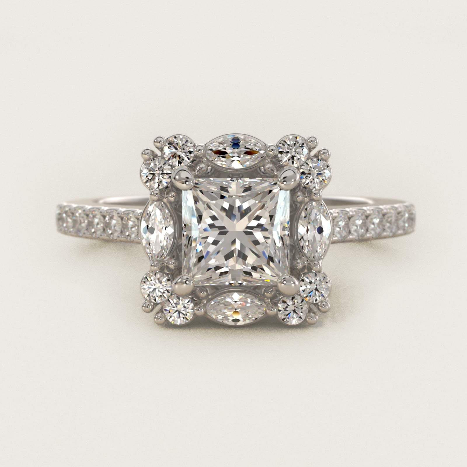 The Ritz Oval Halo Diamond Engagement Ring in 14k White Gold (1/2 ct. tw.) - Princess Center