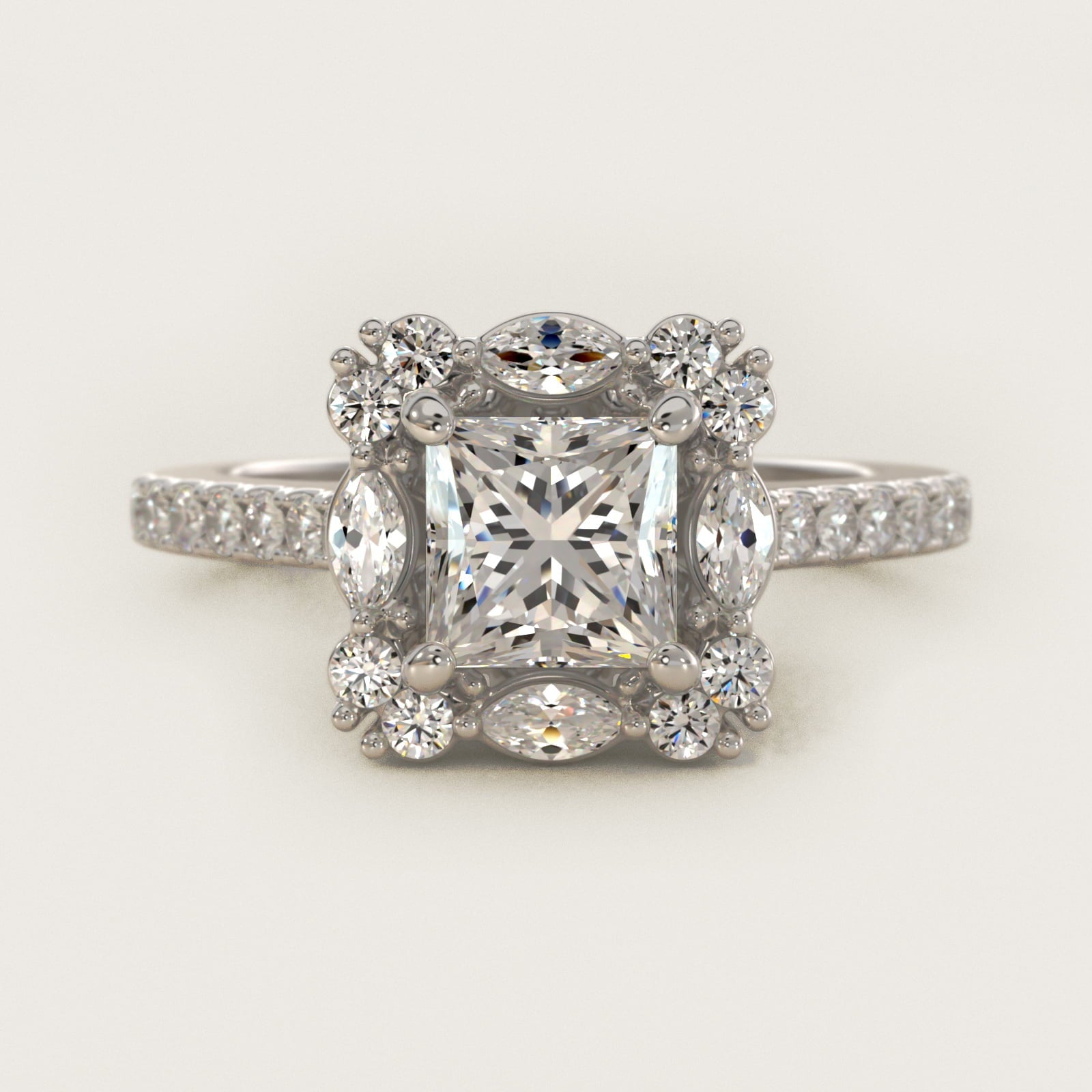 The Ritz Oval Halo Diamond Engagement Ring in 18k White Gold (1/2 ct. tw.) - Princess Center