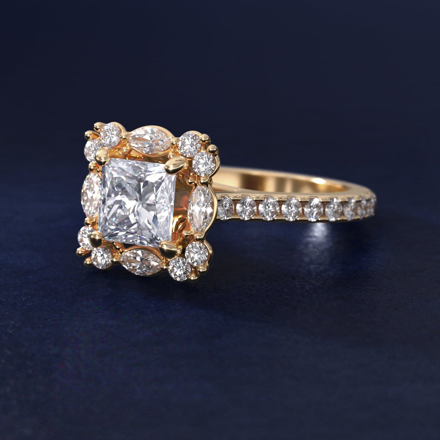 The Ritz Oval Halo Diamond Engagement Ring in 18k Yellow Gold (1/2 ct. tw.) - Princess Center
