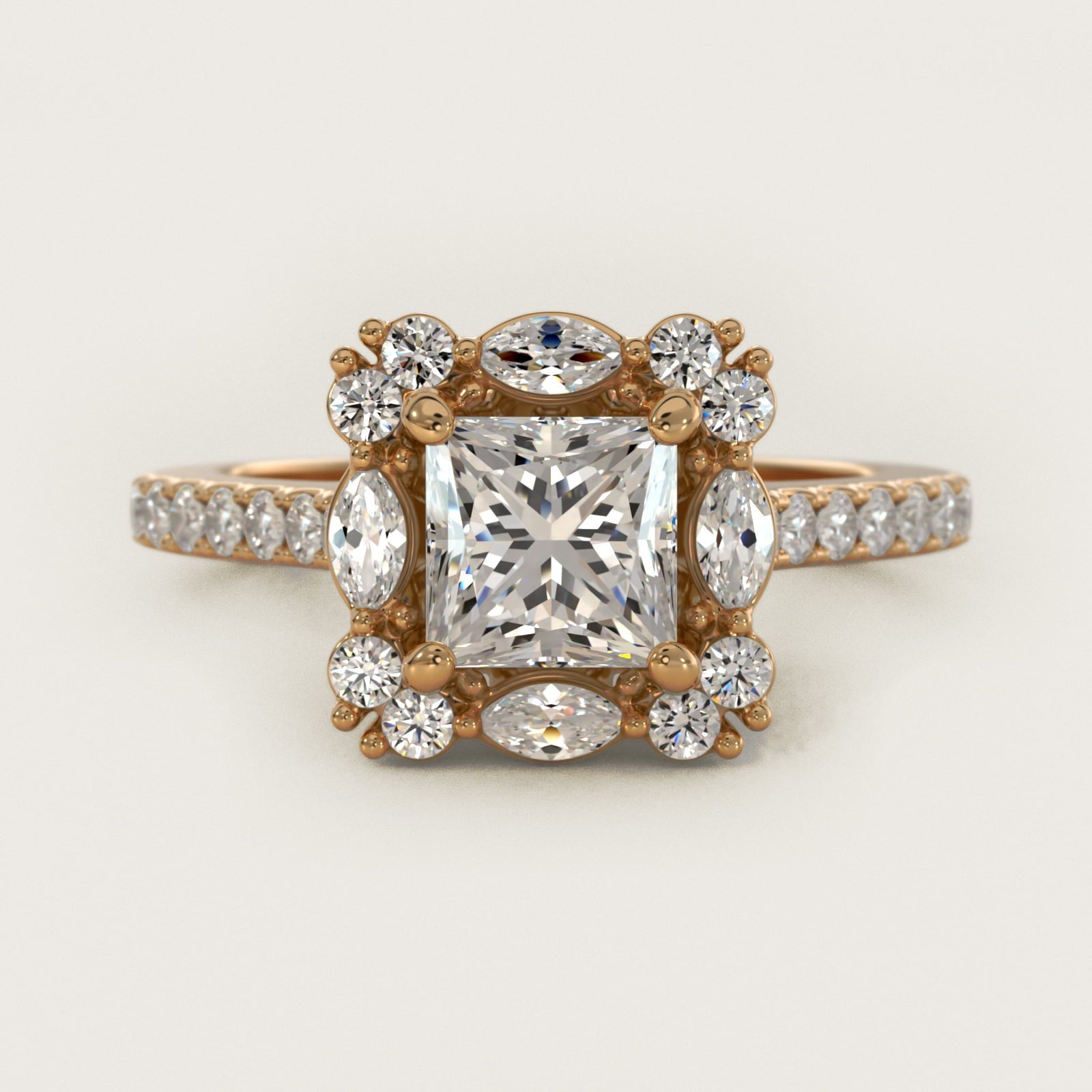 The Ritz Oval Halo Diamond Engagement Ring in 18k Yellow Gold (1/2 ct. tw.) - Princess Center