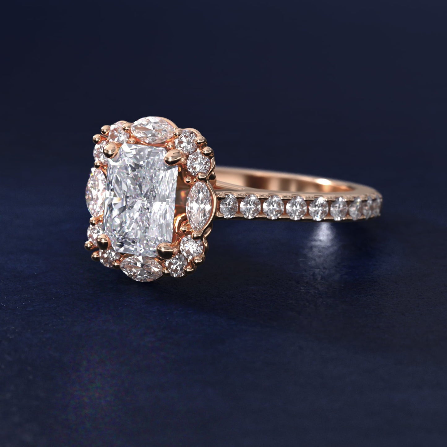 The Ritz Oval Halo Diamond Engagement Ring in 18k Rose Gold (1/2 ct. tw.) - Radiant Center