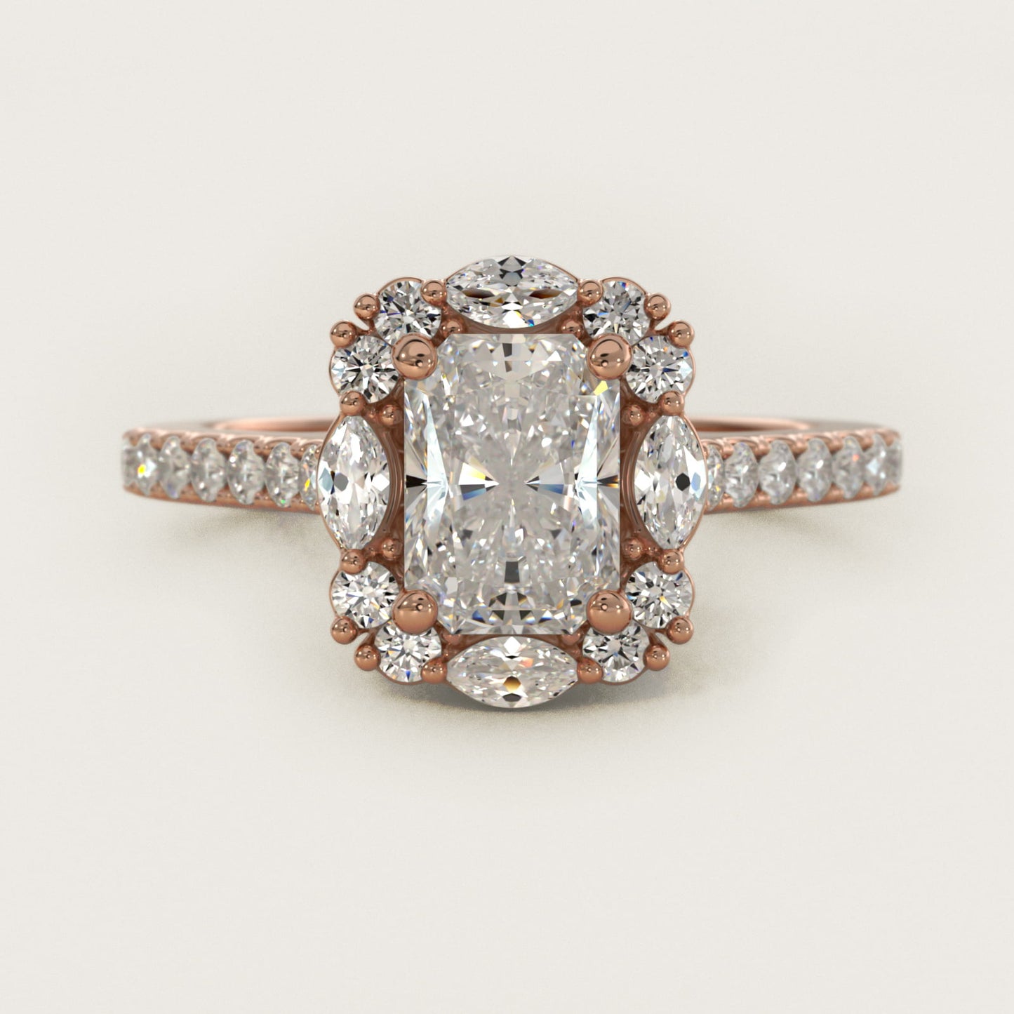 The Ritz Oval Halo Diamond Engagement Ring in 14k Rose Gold (1/2 ct. tw.) - Radiant Center