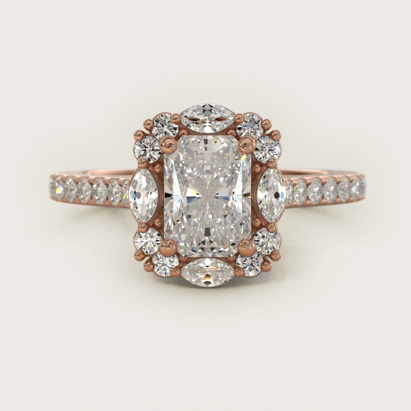 The Ritz Oval Halo Diamond Engagement Ring in 18k Rose Gold (1/2 ct. tw.) - Radiant Center