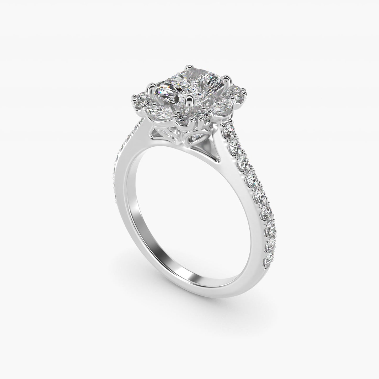 The Ritz Oval Halo Diamond Engagement Ring in 18k White Gold (1/2 ct. tw.) - Radiant Center