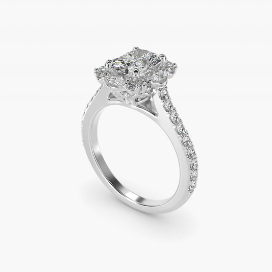 The Ritz Oval Halo Diamond Engagement Ring in 18k White Gold (1/2 ct. tw.) - Radiant Center
