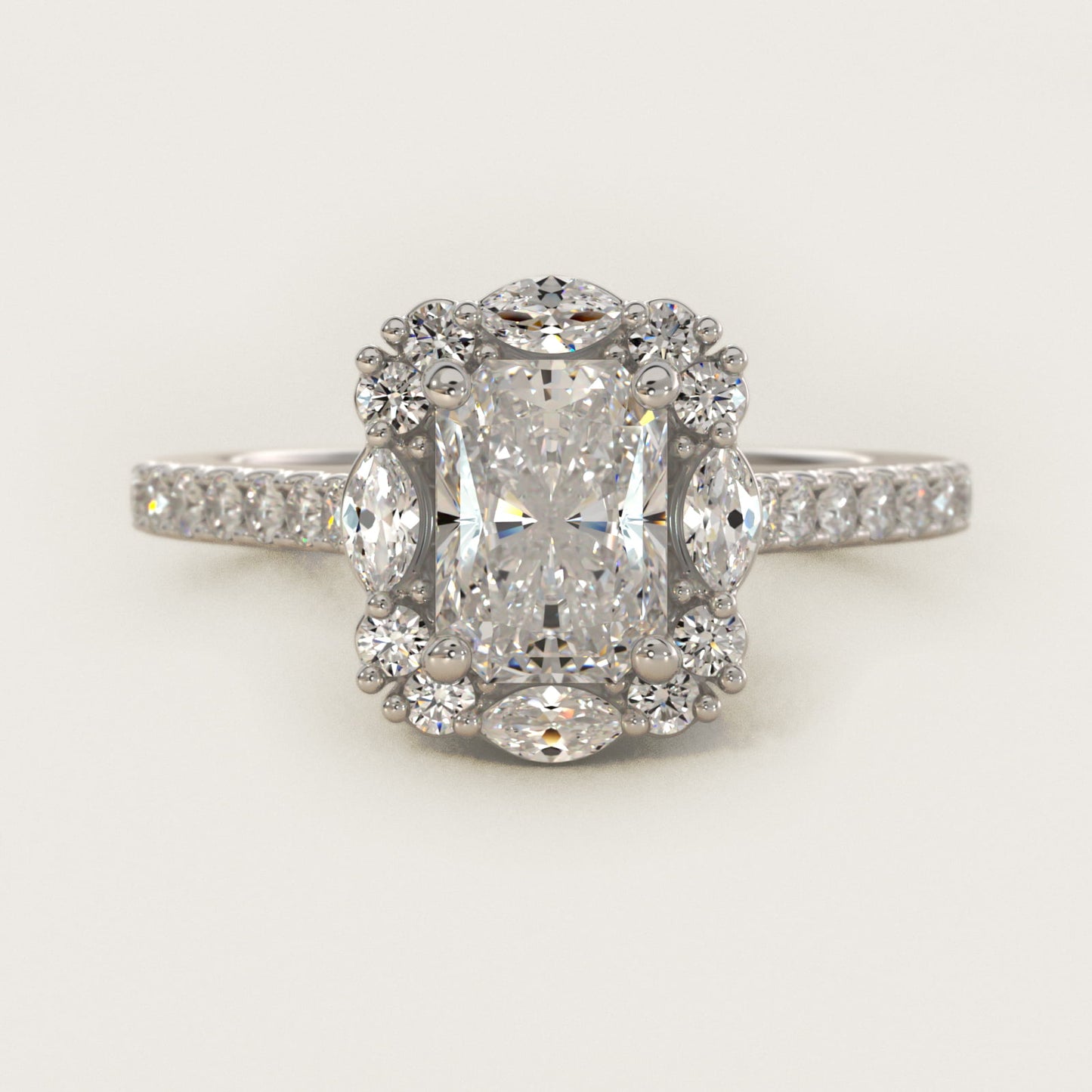 The Ritz Oval Halo Diamond Engagement Ring in 14k White Gold (1/2 ct. tw.) - Radiant Center