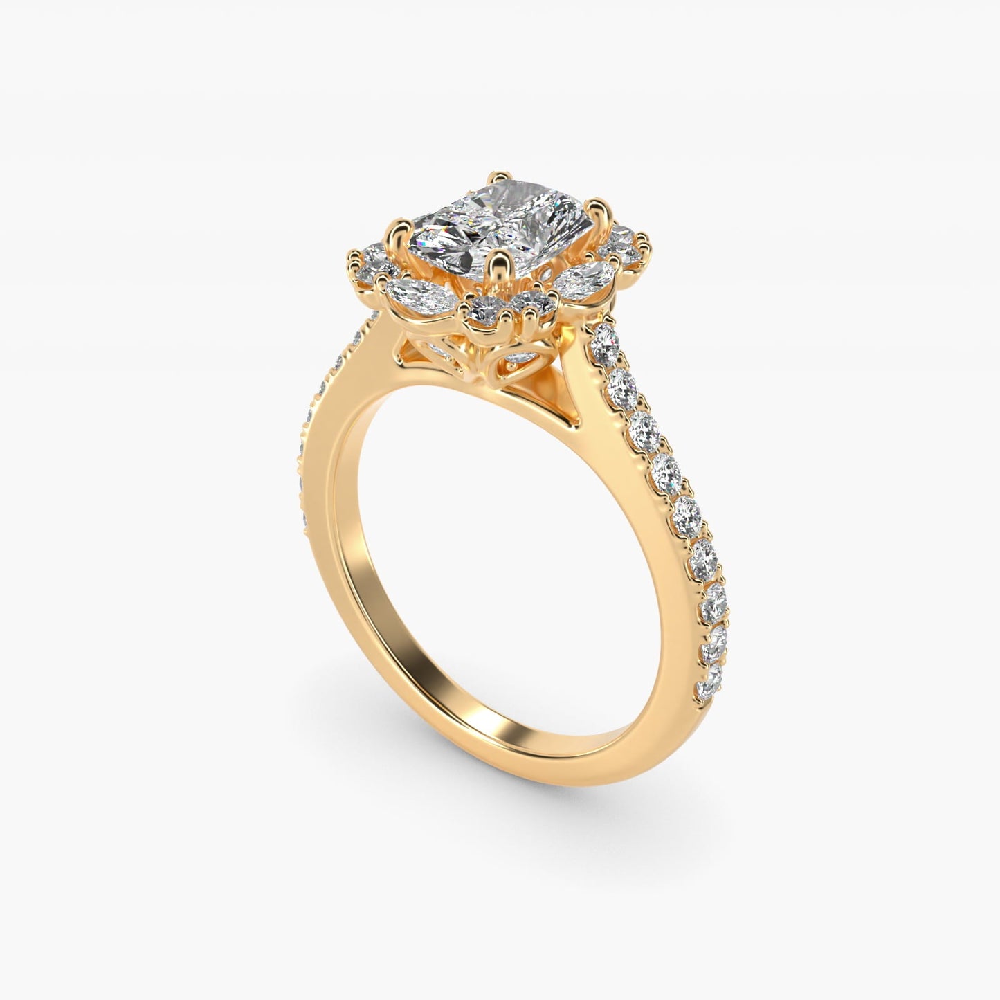 The Ritz Oval Halo Diamond Engagement Ring in 18k Yellow Gold (1/2 ct. tw.) - Radiant Center