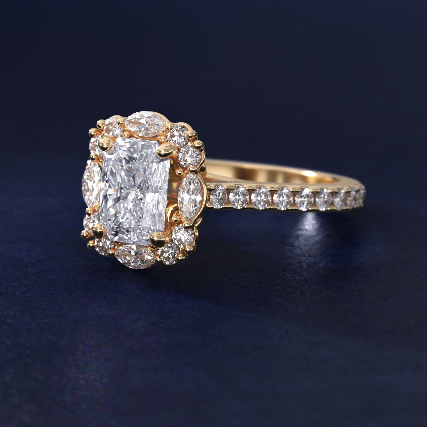 The Ritz Oval Halo Diamond Engagement Ring in 14K Yellow Gold (1/2 ct. tw.) - Radiant Center