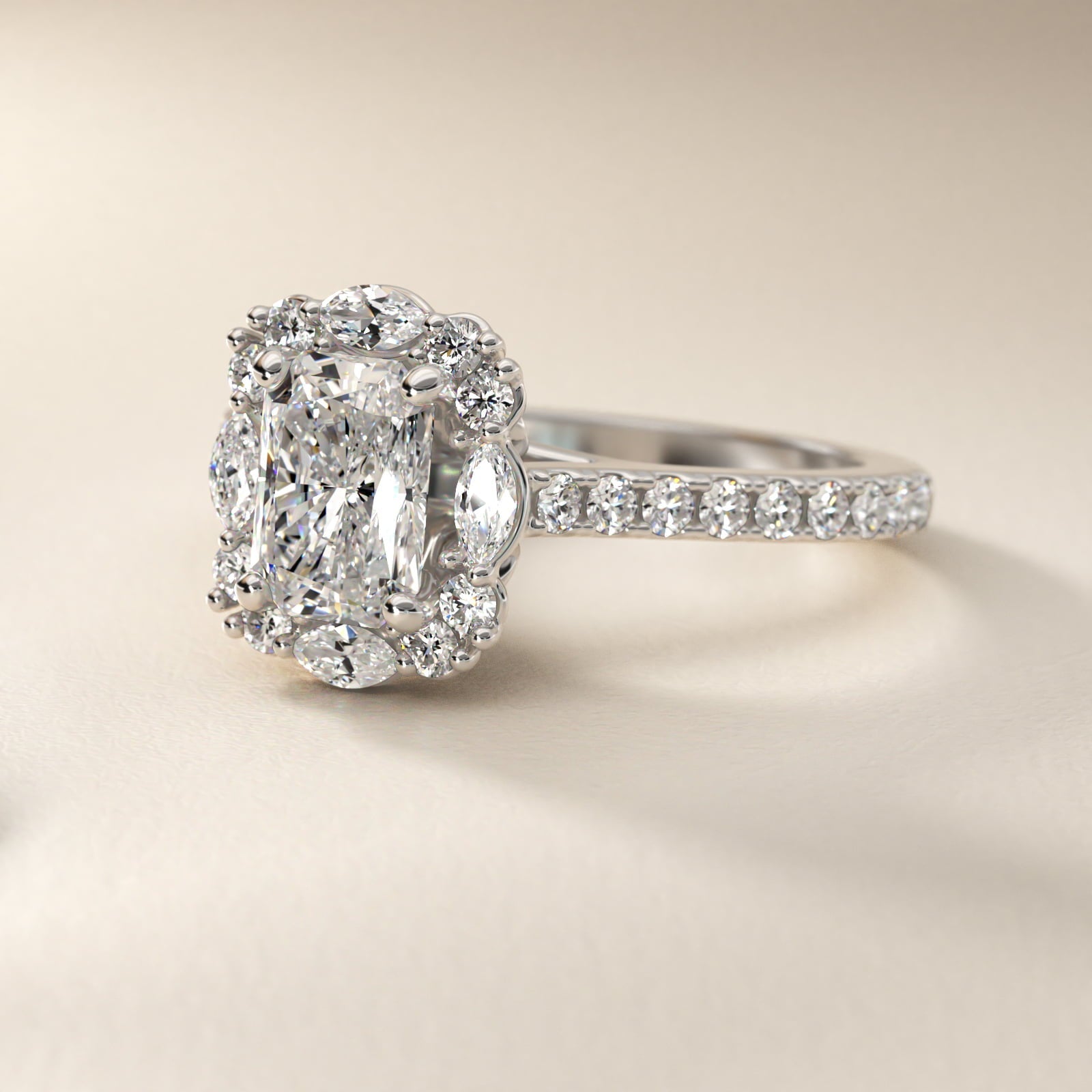 The Ritz Oval Halo Diamond Engagement Ring in Platinum (1/2 ct. tw.) - Radiant Center