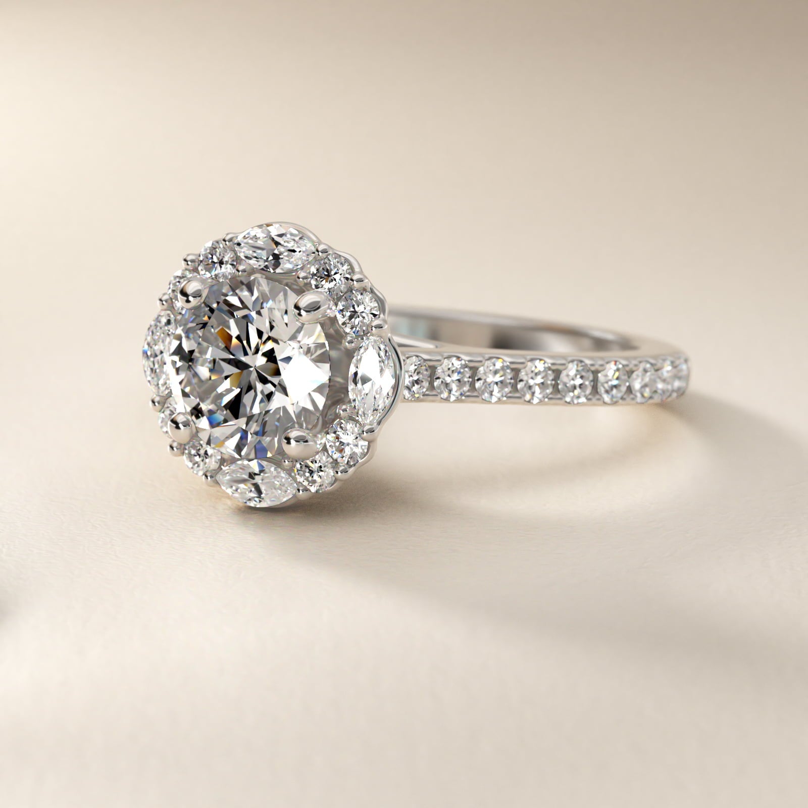 The Ritz Oval Halo Diamond Engagement Ring in 14k White Gold (1/2 ct. tw.) - Round Center
