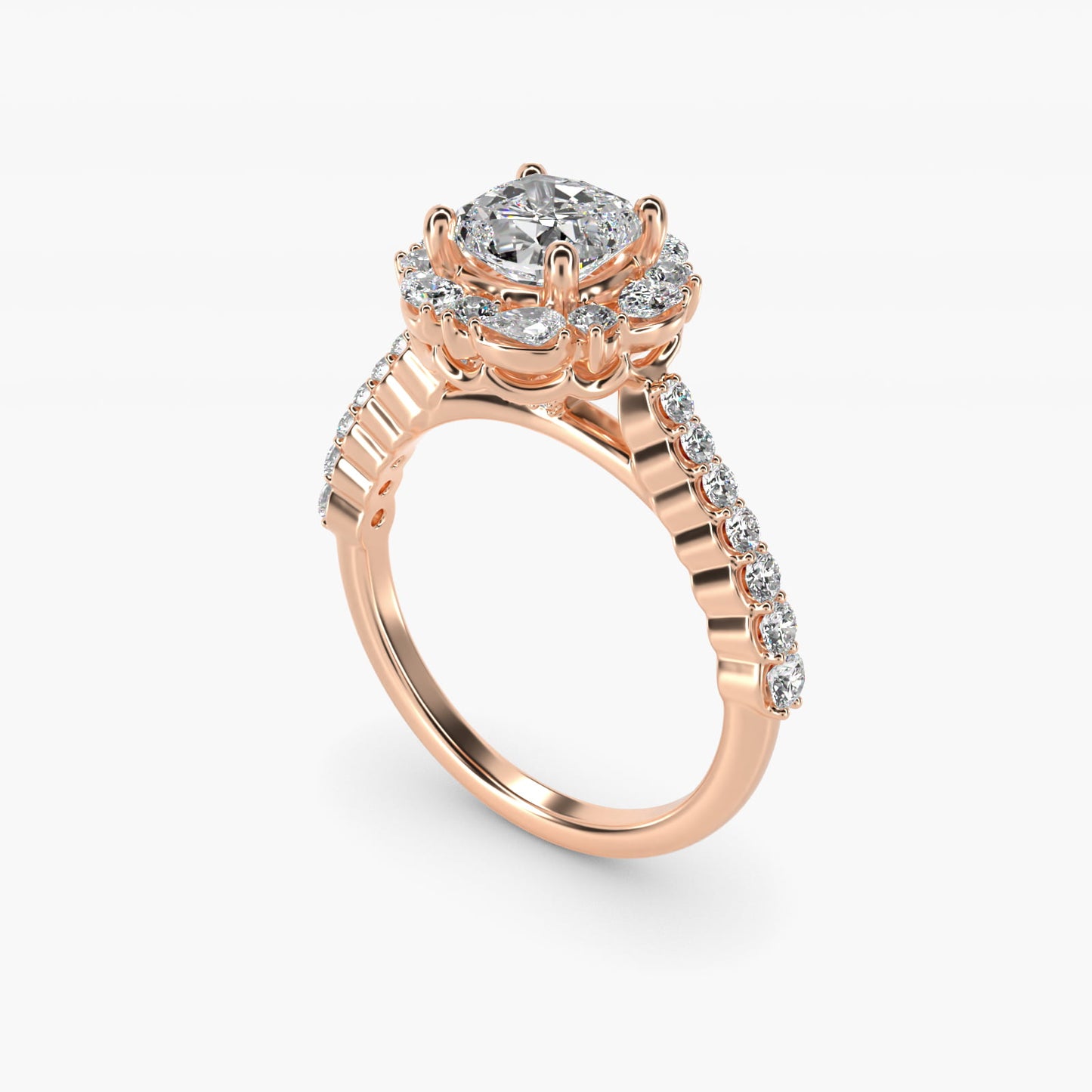 The Ritz Round Halo Diamond Engagement Ring in 18k Rose Gold (3/8 ct. tw.) - Cushion Center