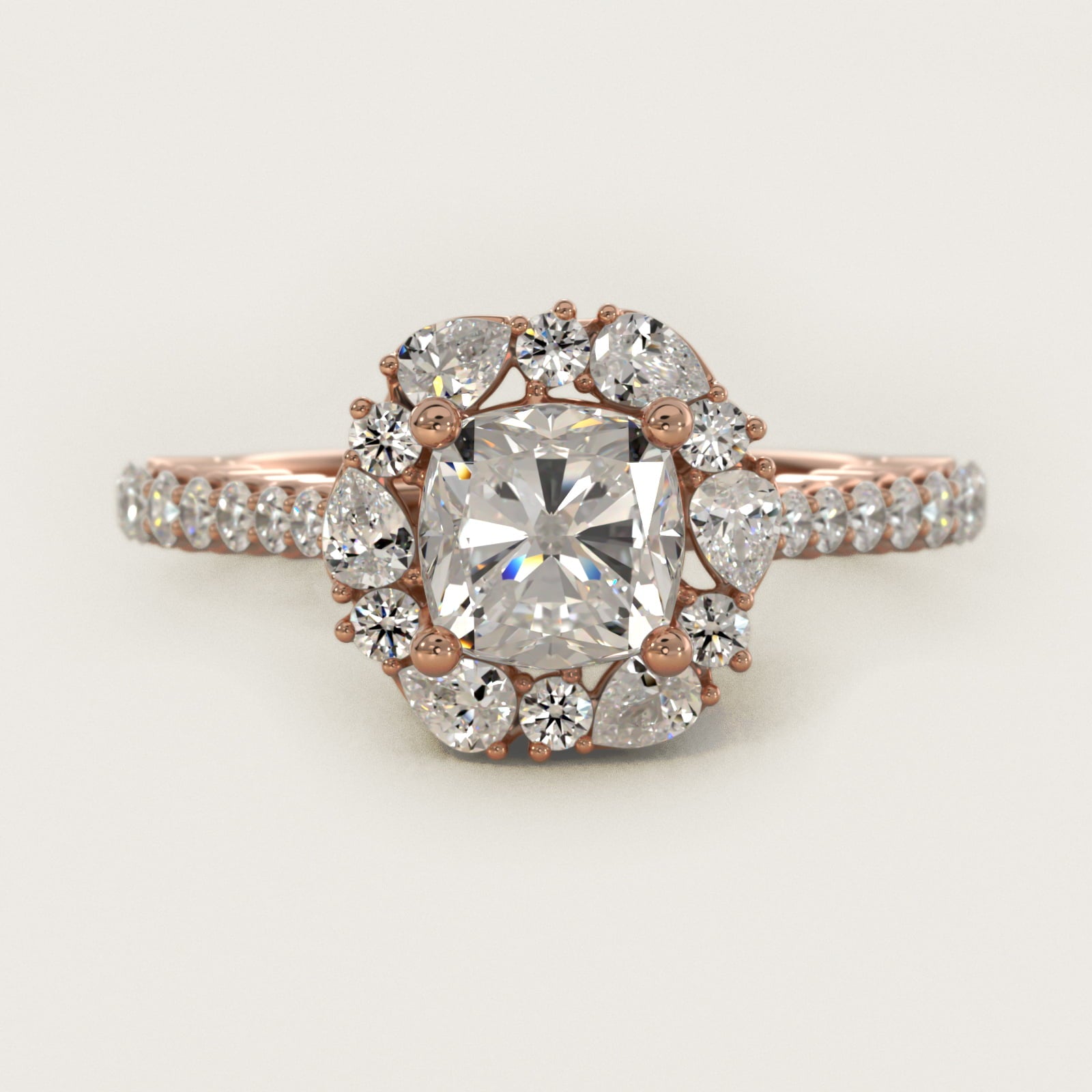 The Ritz Round Halo Diamond Engagement Ring in 18k Rose Gold (3/8 ct. tw.) - Cushion Center
