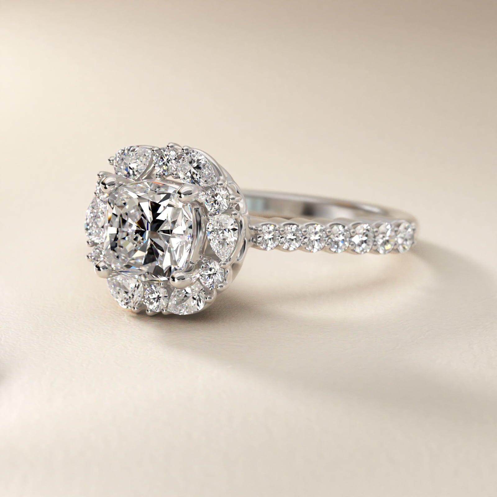 The Ritz Round Halo Diamond Engagement Ring in 18k White Gold (3/8 ct. tw.) - Cushion Center