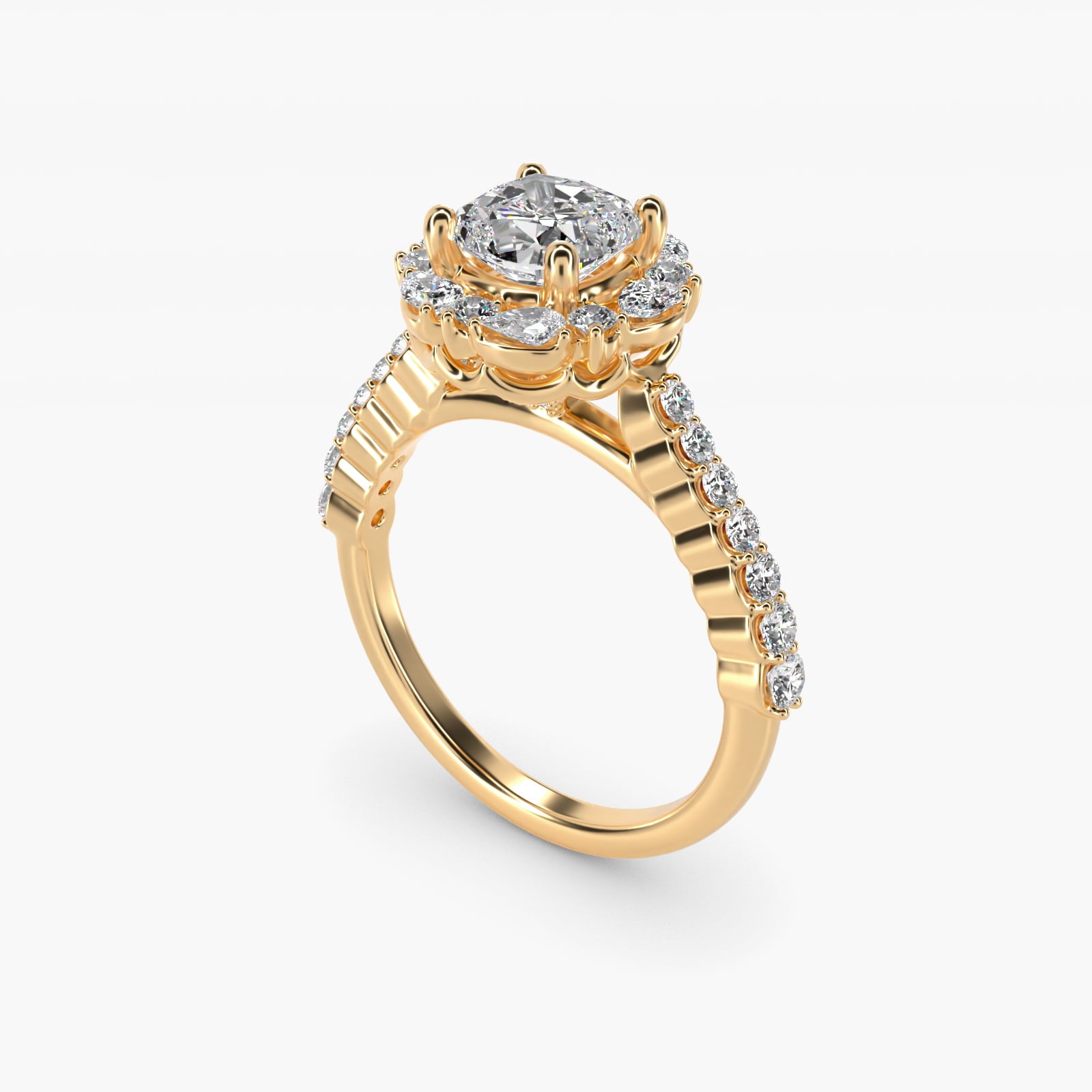 The Ritz Round Halo Diamond Engagement Ring in 14K Yellow Gold (3/8 ct. tw.) - Cushion Center
