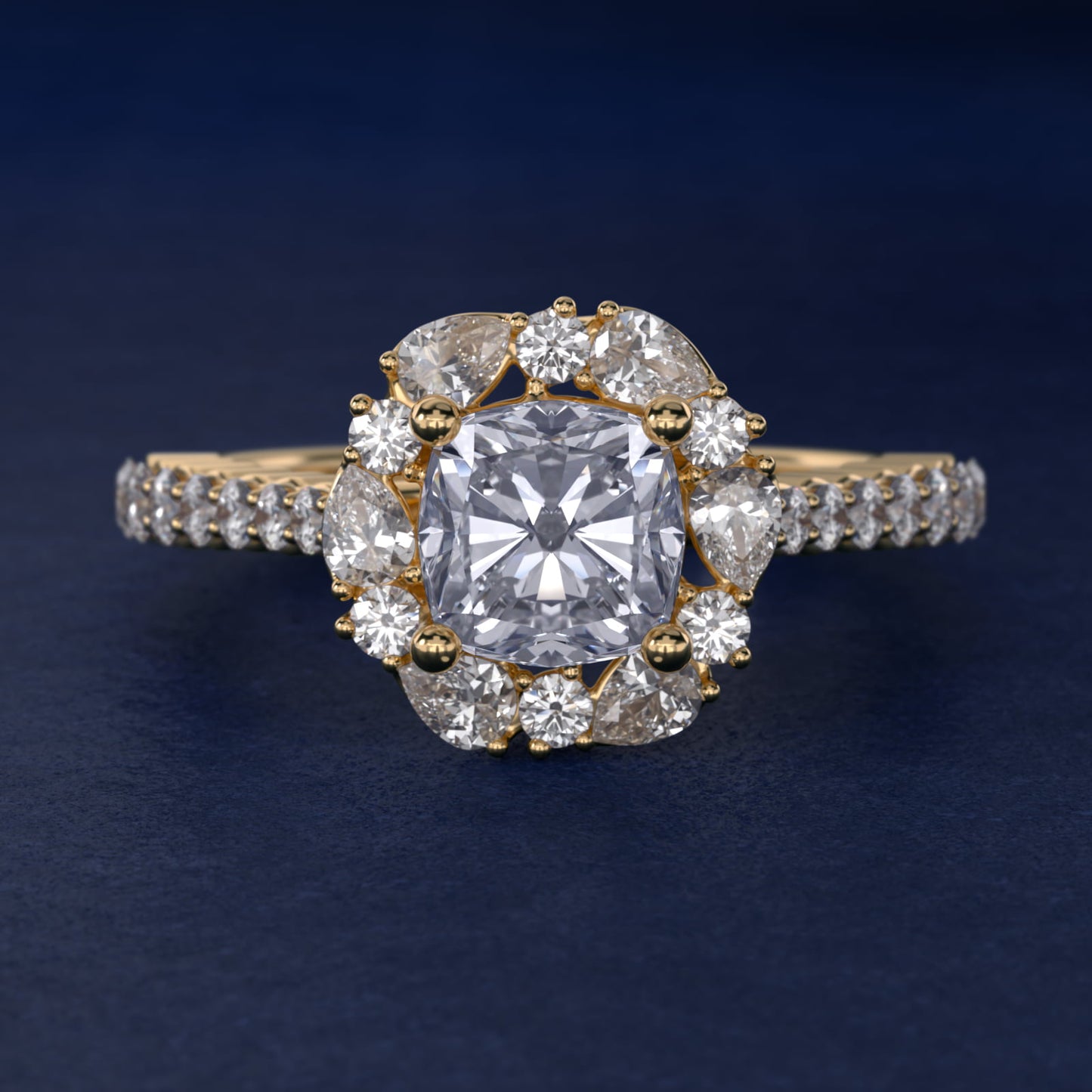 The Ritz Round Halo Diamond Engagement Ring in 14K Yellow Gold (3/8 ct. tw.) - Cushion Center