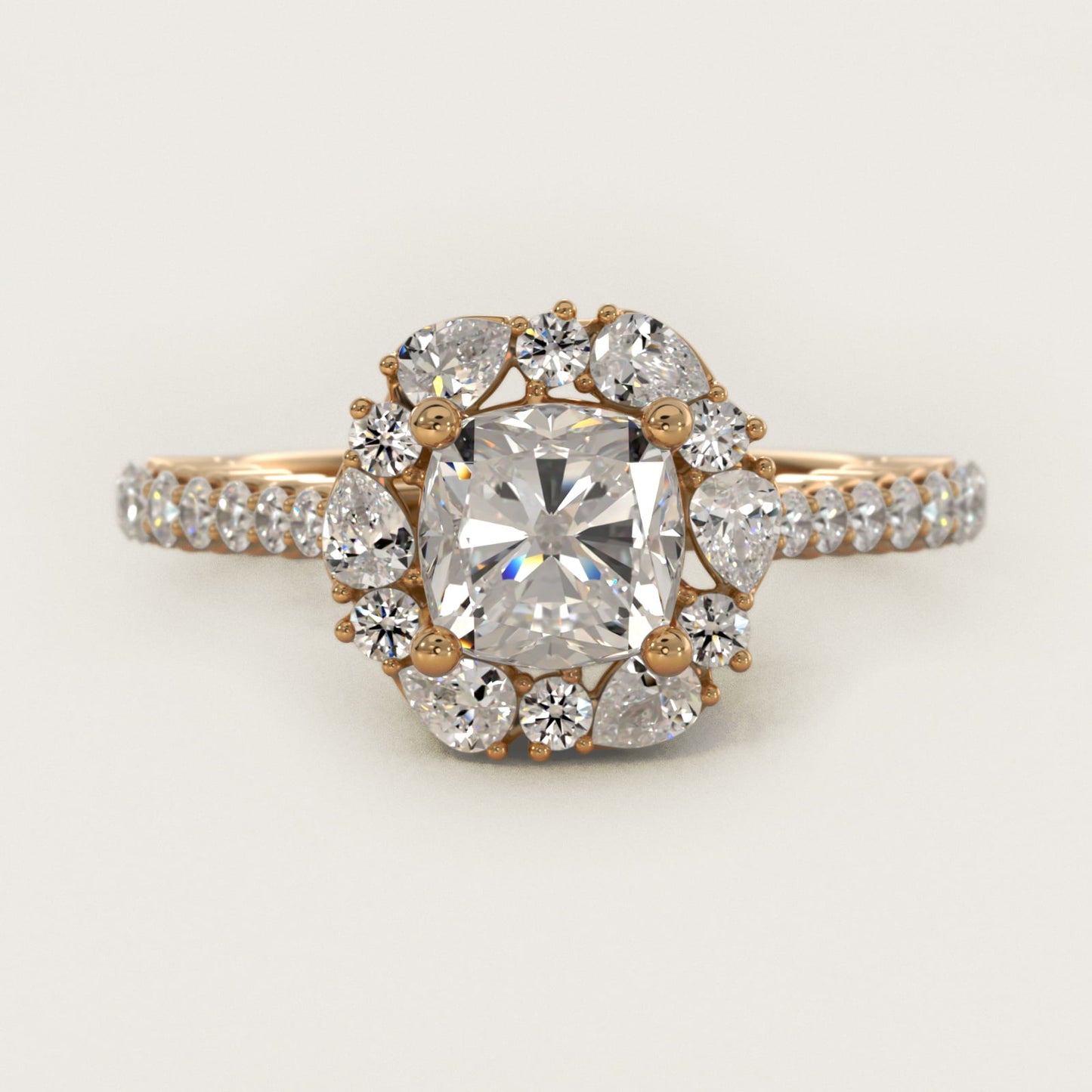 The Ritz Round Halo Diamond Engagement Ring in 14K Yellow Gold (3/8 ct. tw.) - Cushion Center