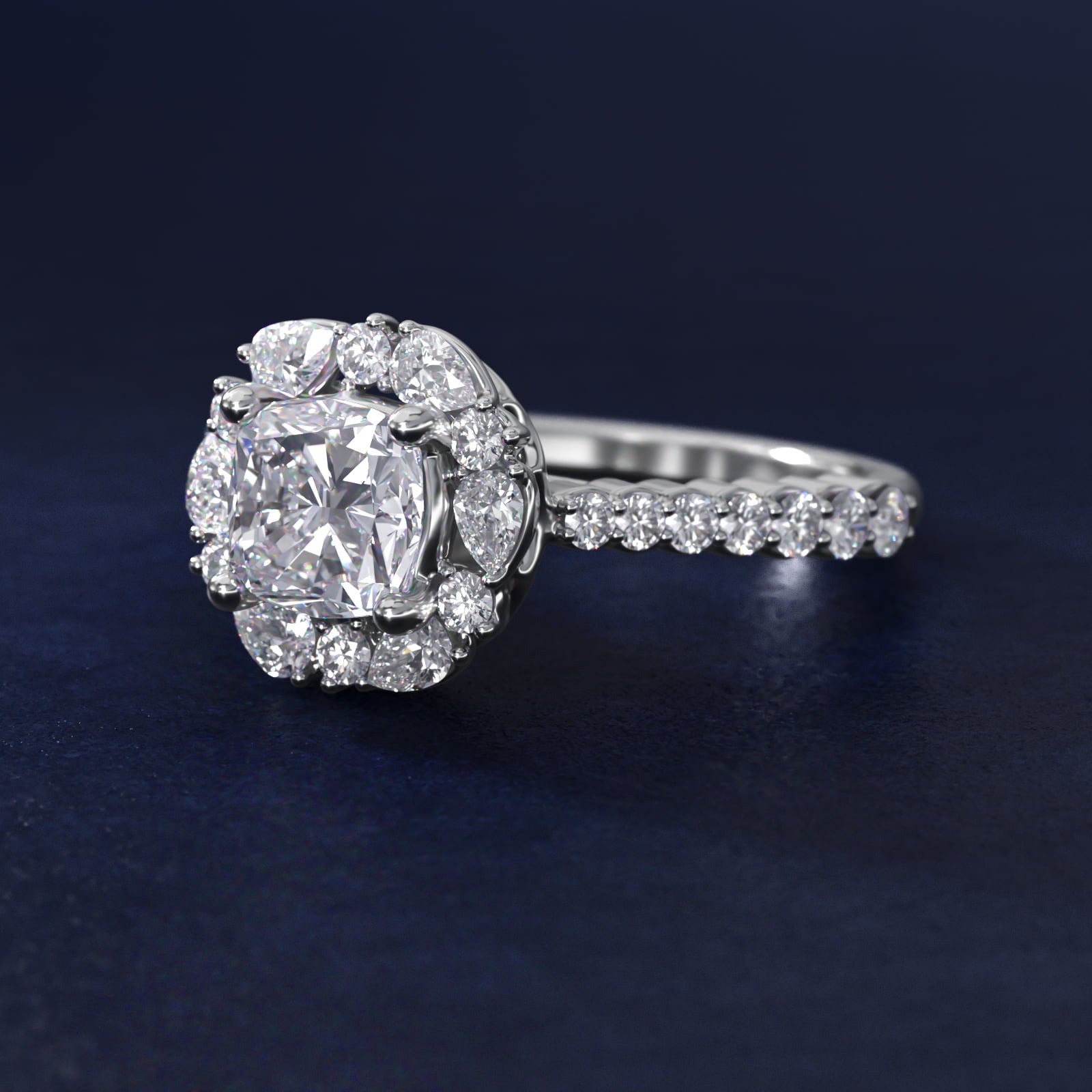 The Ritz Round Halo Diamond Engagement Ring in Platinum (3/8 ct. tw.) - Cushion Center
