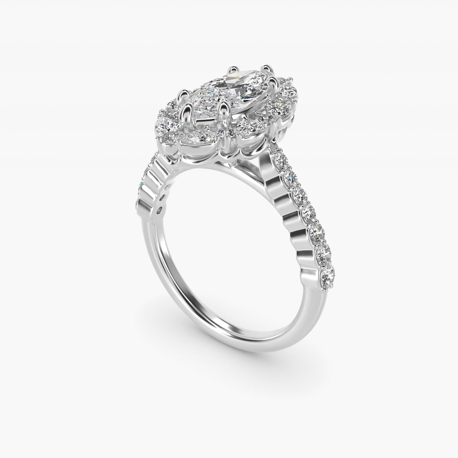 The Ritz Round Halo Diamond Engagement Ring in 14k White Gold (3/8 ct. tw.) - Marquise Center