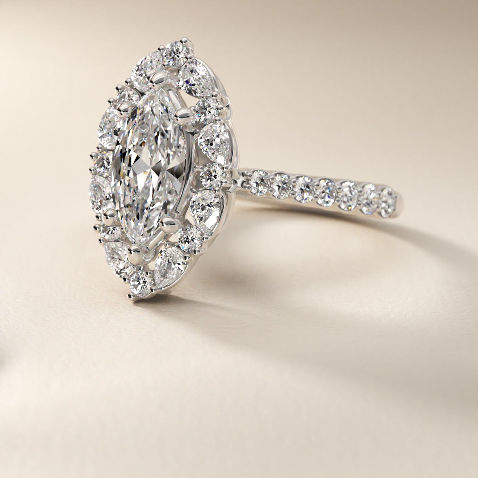The Ritz Round Halo Diamond Engagement Ring in 14k White Gold (3/8 ct. tw.) - Marquise Center