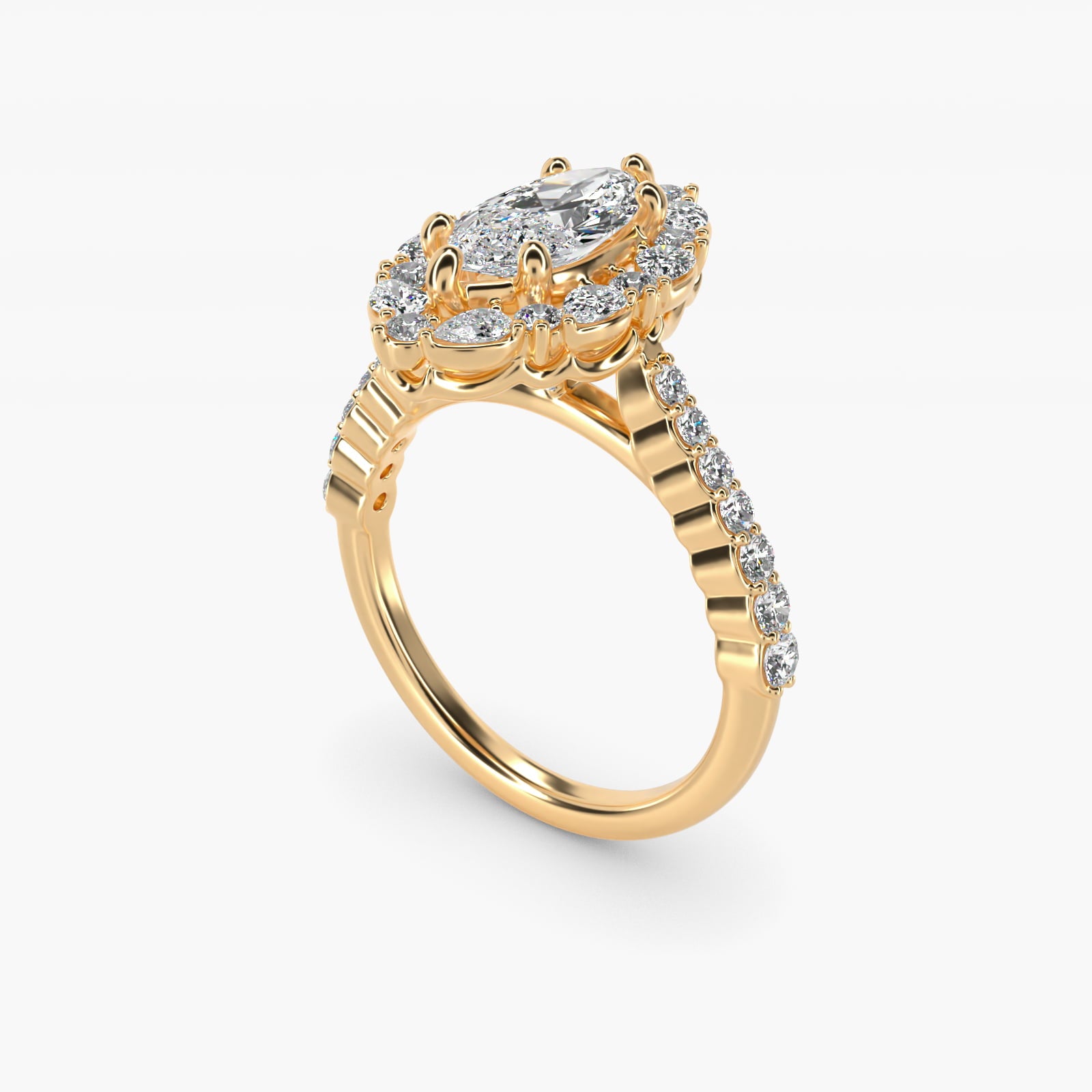 The Ritz Round Halo Diamond Engagement Ring in 18k Yellow Gold (3/8 ct. tw.) - Marquise Center
