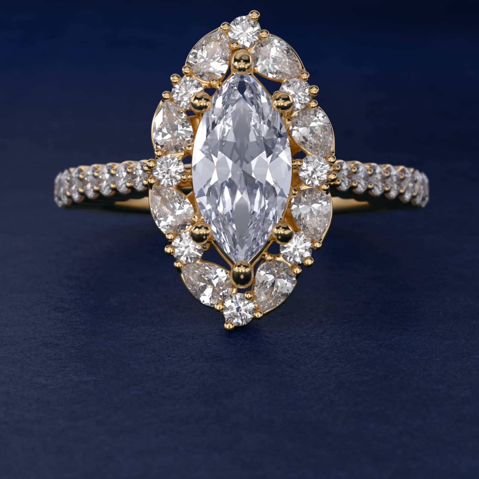 The Ritz Round Halo Diamond Engagement Ring in 14K Yellow Gold (3/8 ct. tw.) - Marquise Center