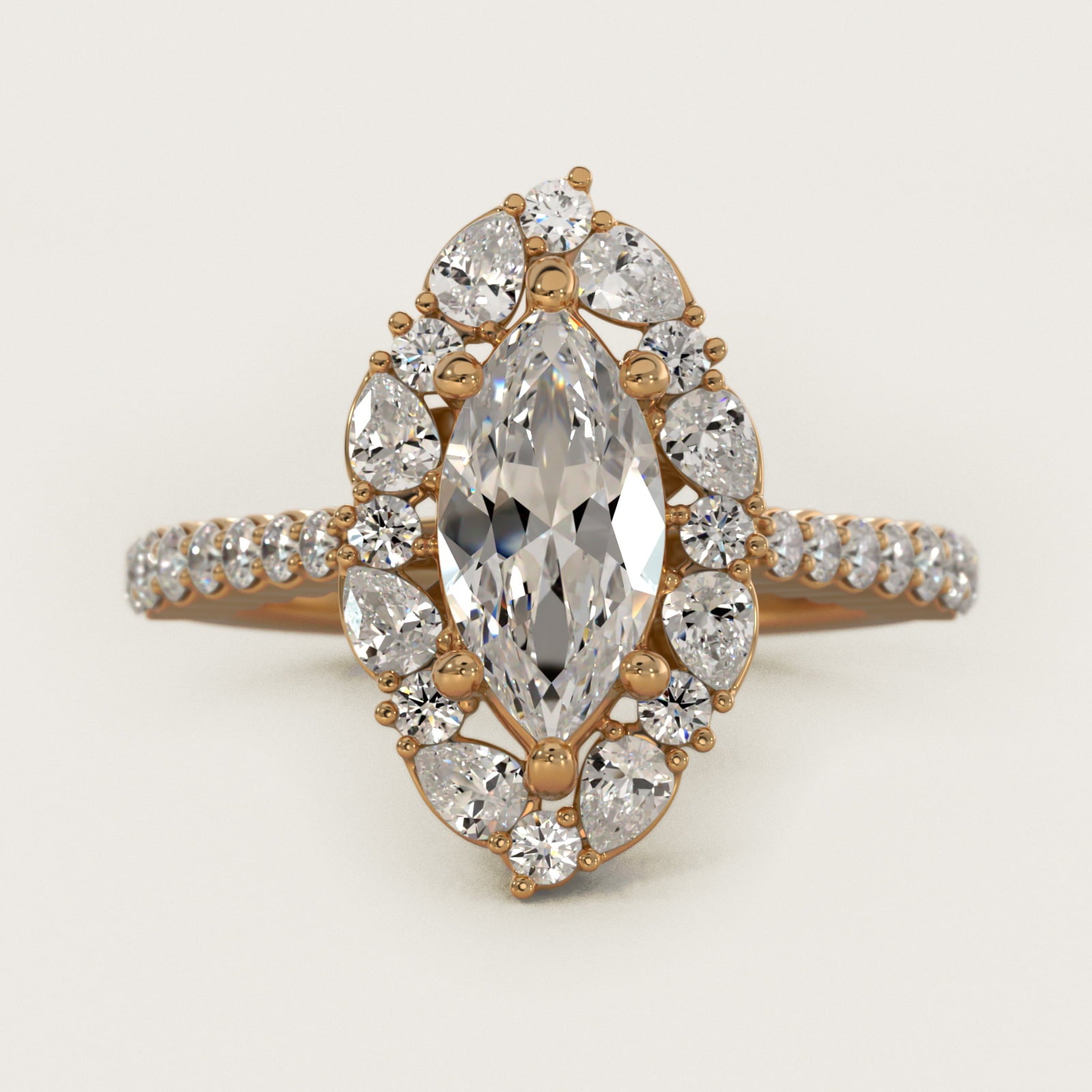 The Ritz Round Halo Diamond Engagement Ring in 14K Yellow Gold (3/8 ct. tw.) - Marquise Center