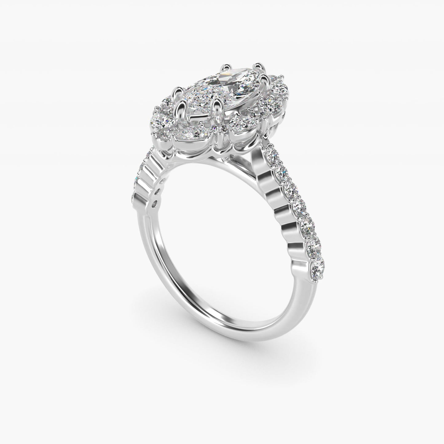 The Ritz Round Halo Diamond Engagement Ring in Platinum (3/8 ct. tw.) - Marquise Center