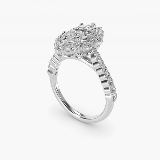 The Ritz Round Halo Diamond Engagement Ring in Platinum (3/8 ct. tw.) - Marquise Center
