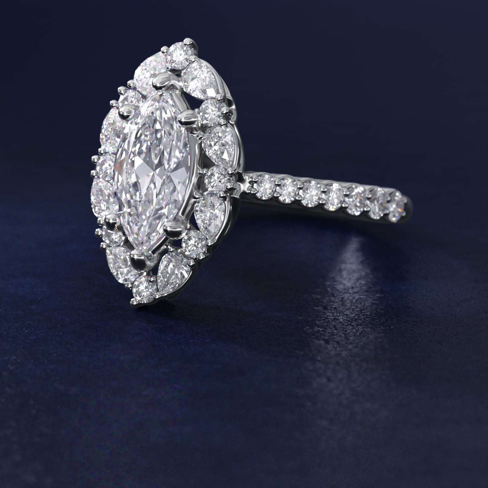The Ritz Round Halo Diamond Engagement Ring in Platinum (3/8 ct. tw.) - Marquise Center