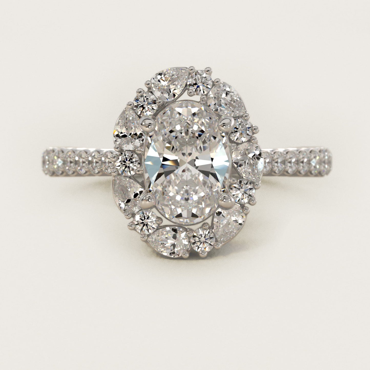 The Ritz Round Halo Diamond Engagement Ring in 14k White Gold (3/8 ct. tw.) - Oval Center