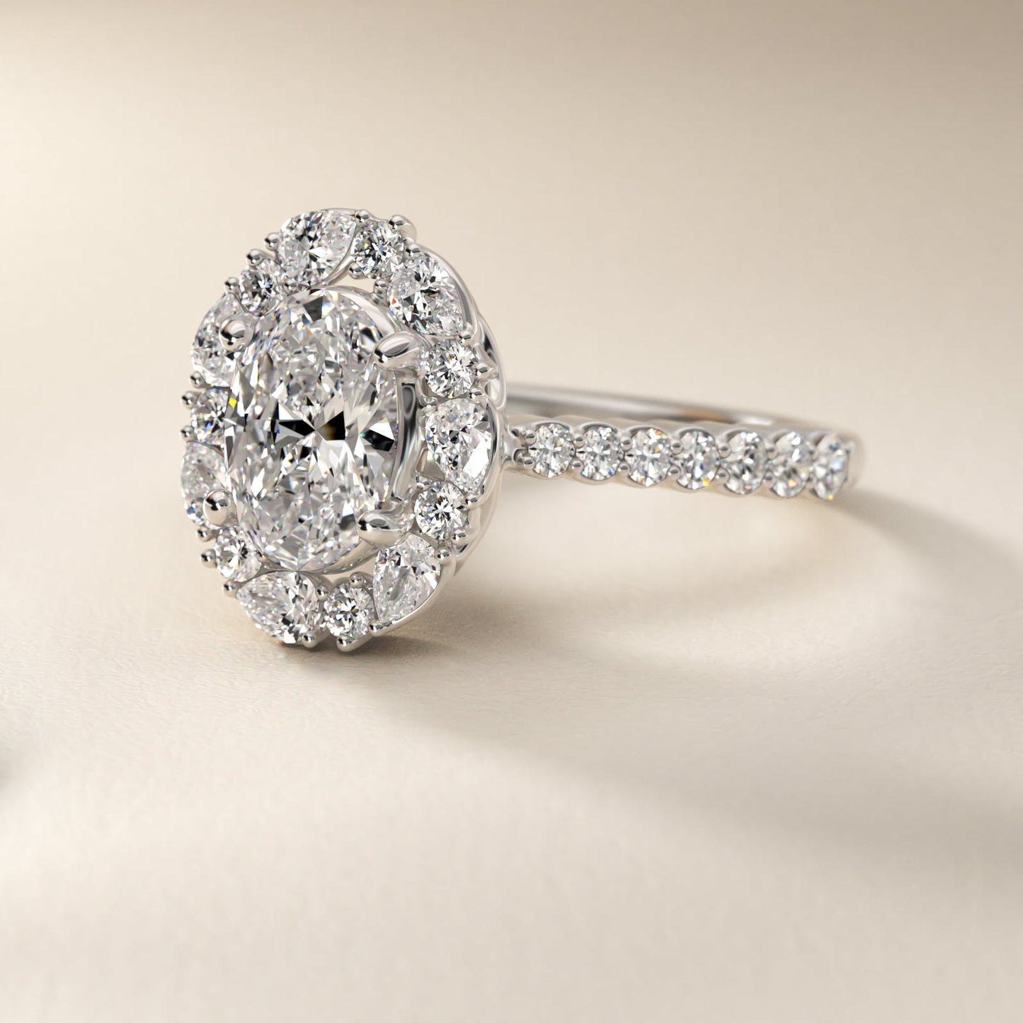 The Ritz Round Halo Diamond Engagement Ring in 18k White Gold (3/8 ct. tw.) - Oval Center