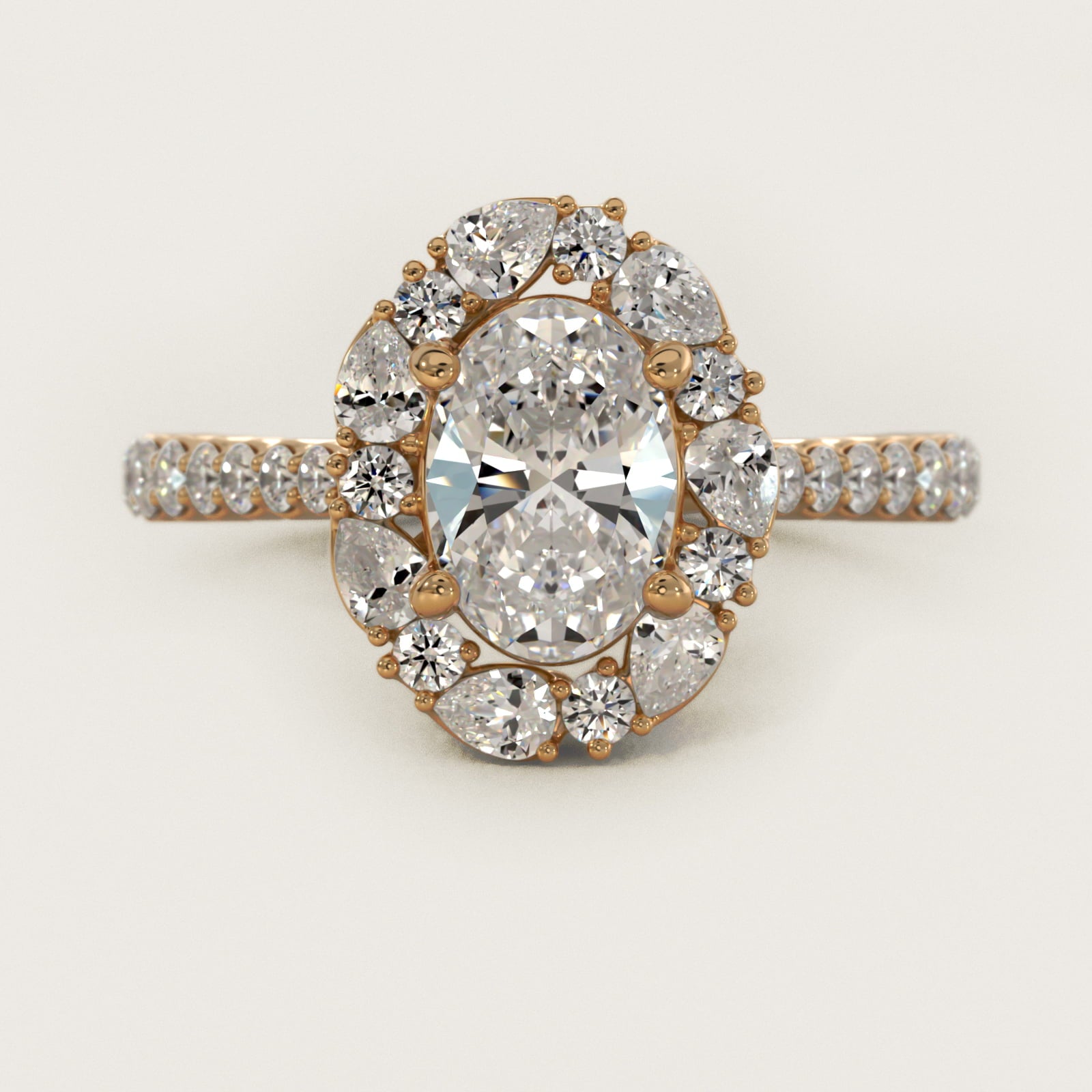 The Ritz Round Halo Diamond Engagement Ring in 14K Yellow Gold (3/8 ct. tw.) - Oval Center