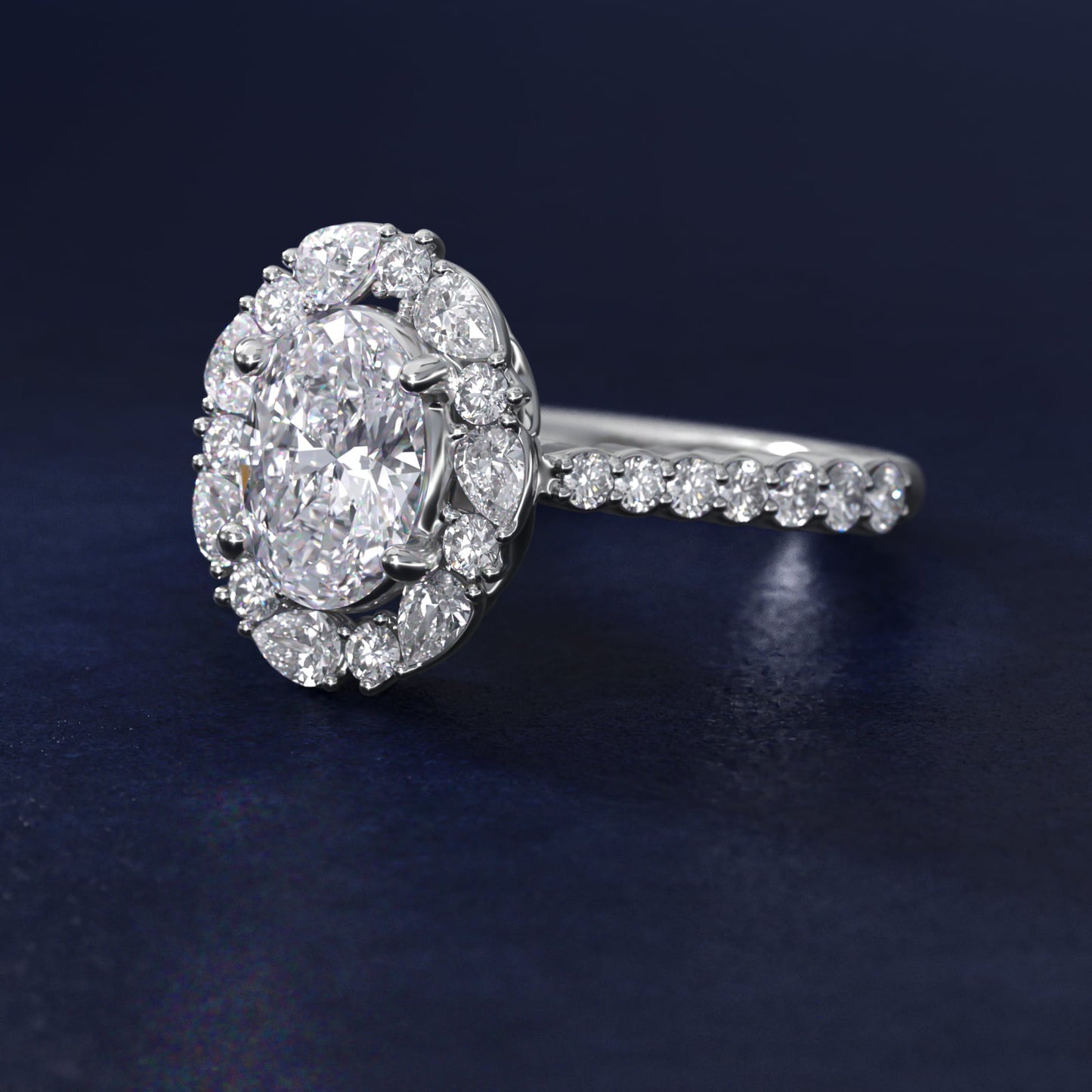 The Ritz Round Halo Diamond Engagement Ring in Platinum (3/8 ct. tw.) - Oval Center