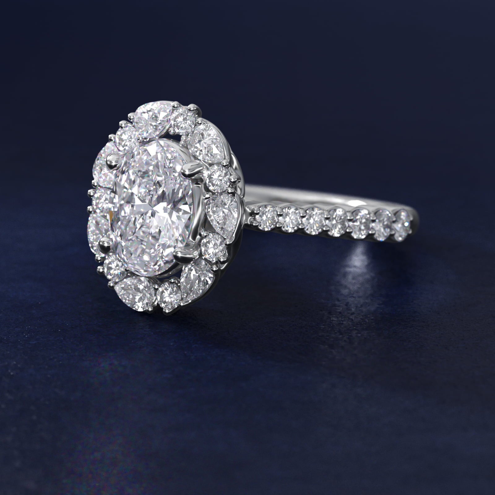 The Ritz Round Halo Diamond Engagement Ring in Platinum (3/8 ct. tw.) - Oval Center