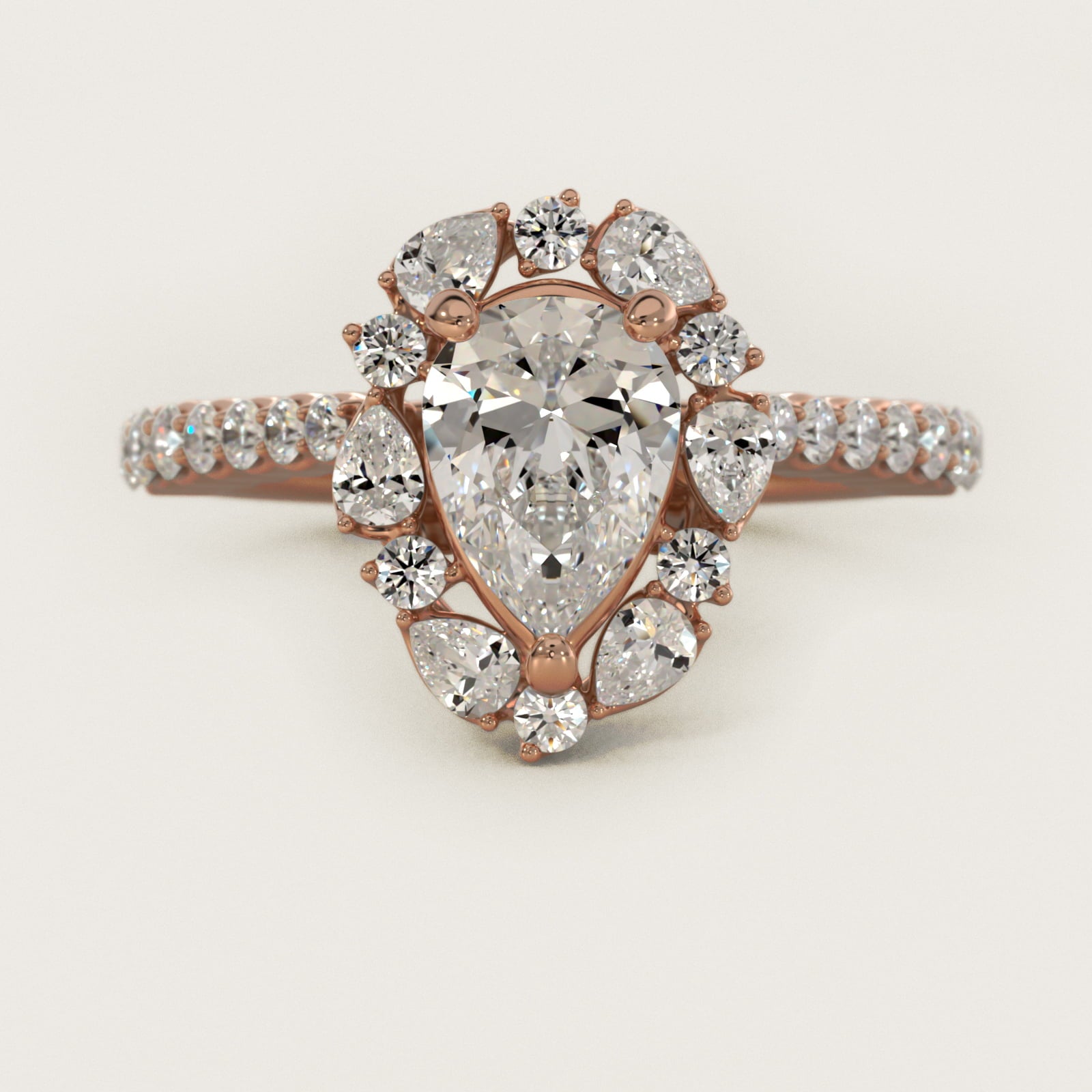 The Ritz Round Halo Diamond Engagement Ring in 18k Rose Gold (3/8 ct. tw.) - Pear Center