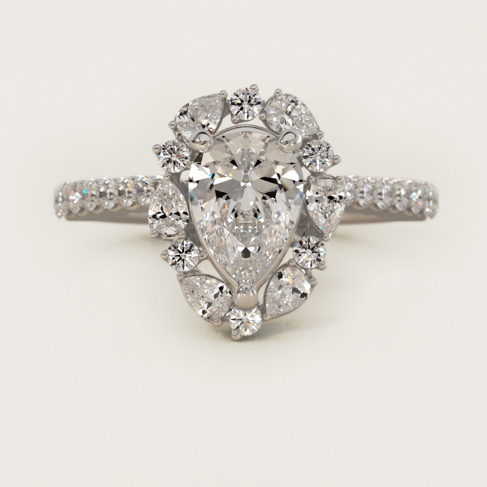 The Ritz Round Halo Diamond Engagement Ring in 14k White Gold (3/8 ct. tw.) - Pear Center