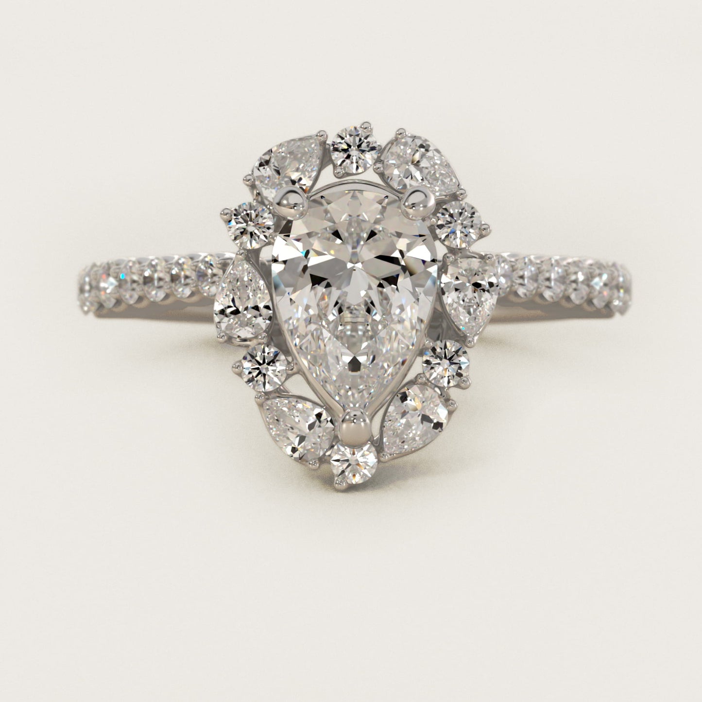The Ritz Round Halo Diamond Engagement Ring in 18k White Gold (3/8 ct. tw.) - Pear Center